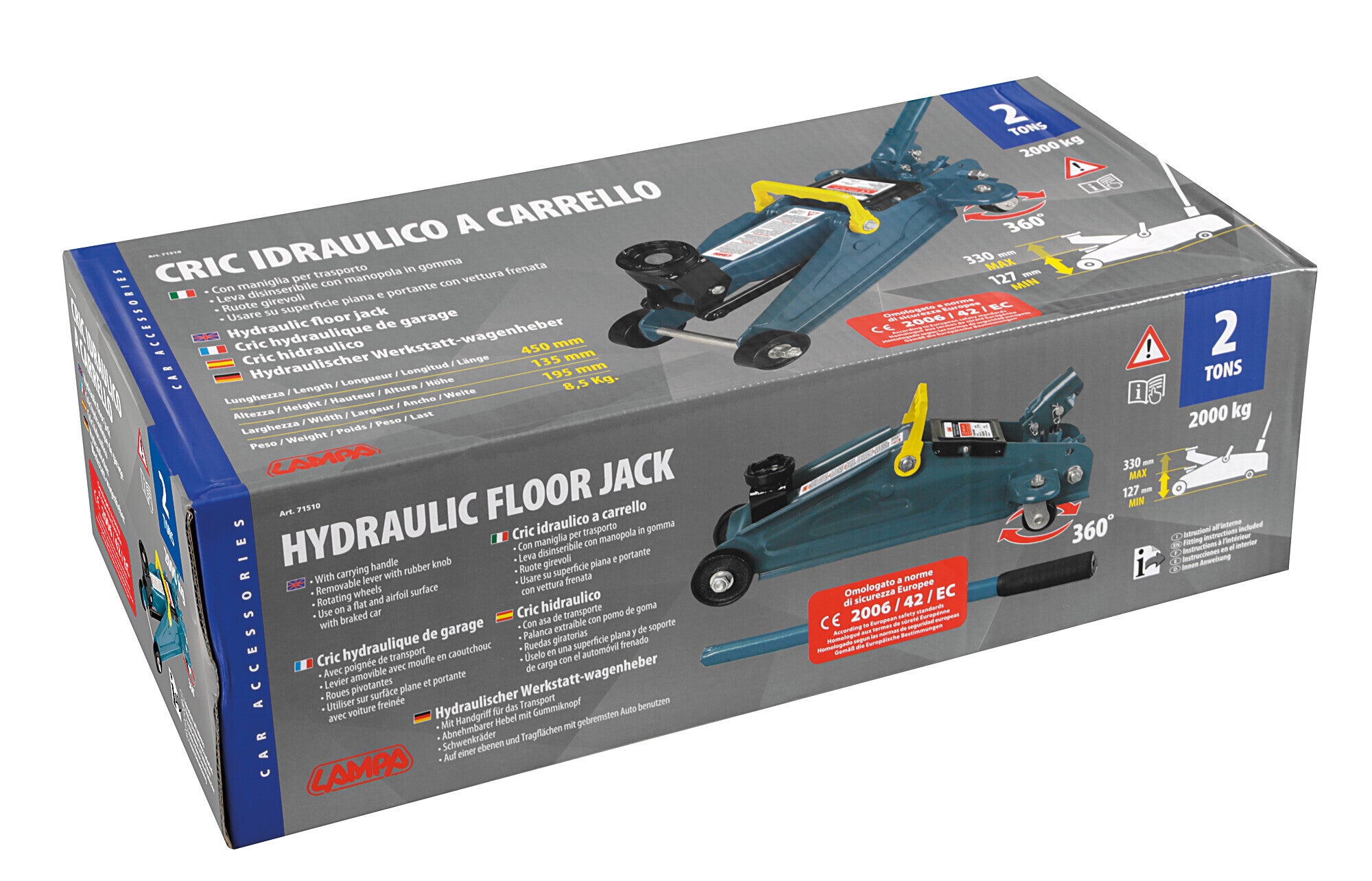 Cric idraulico a carrello - 2.000 kg - Scatola
