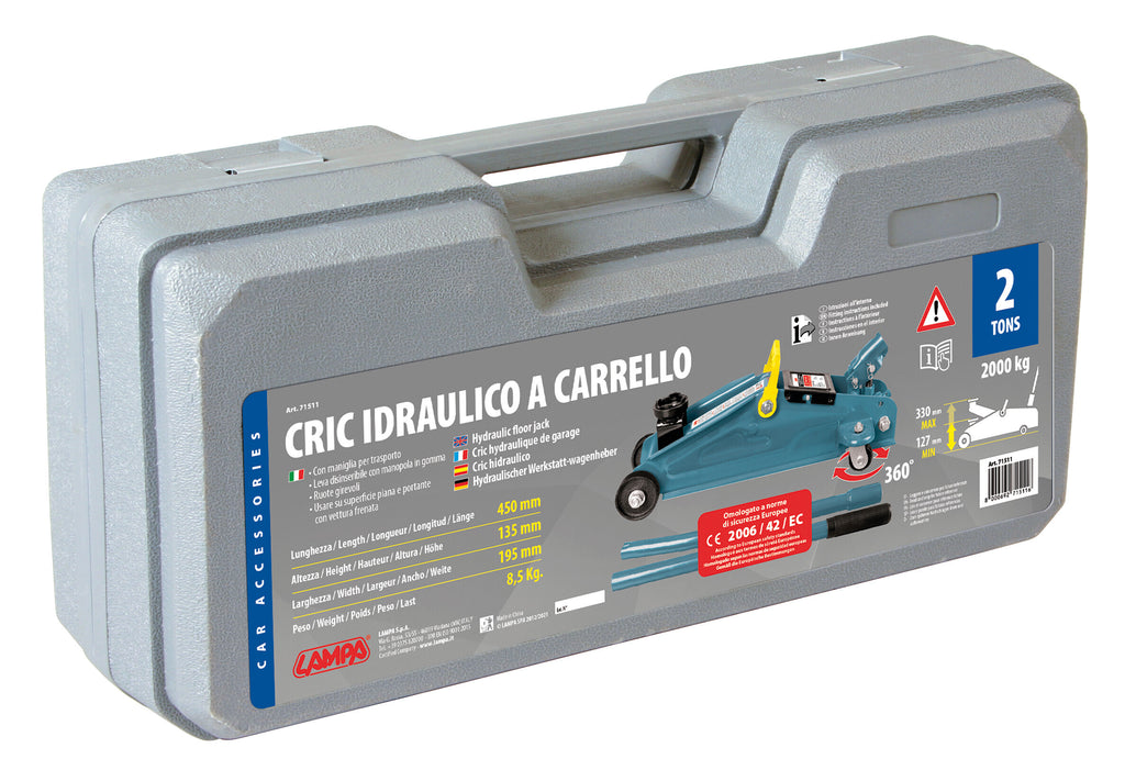Cric idraulico a carrello - 2.000 kg - Valigetta