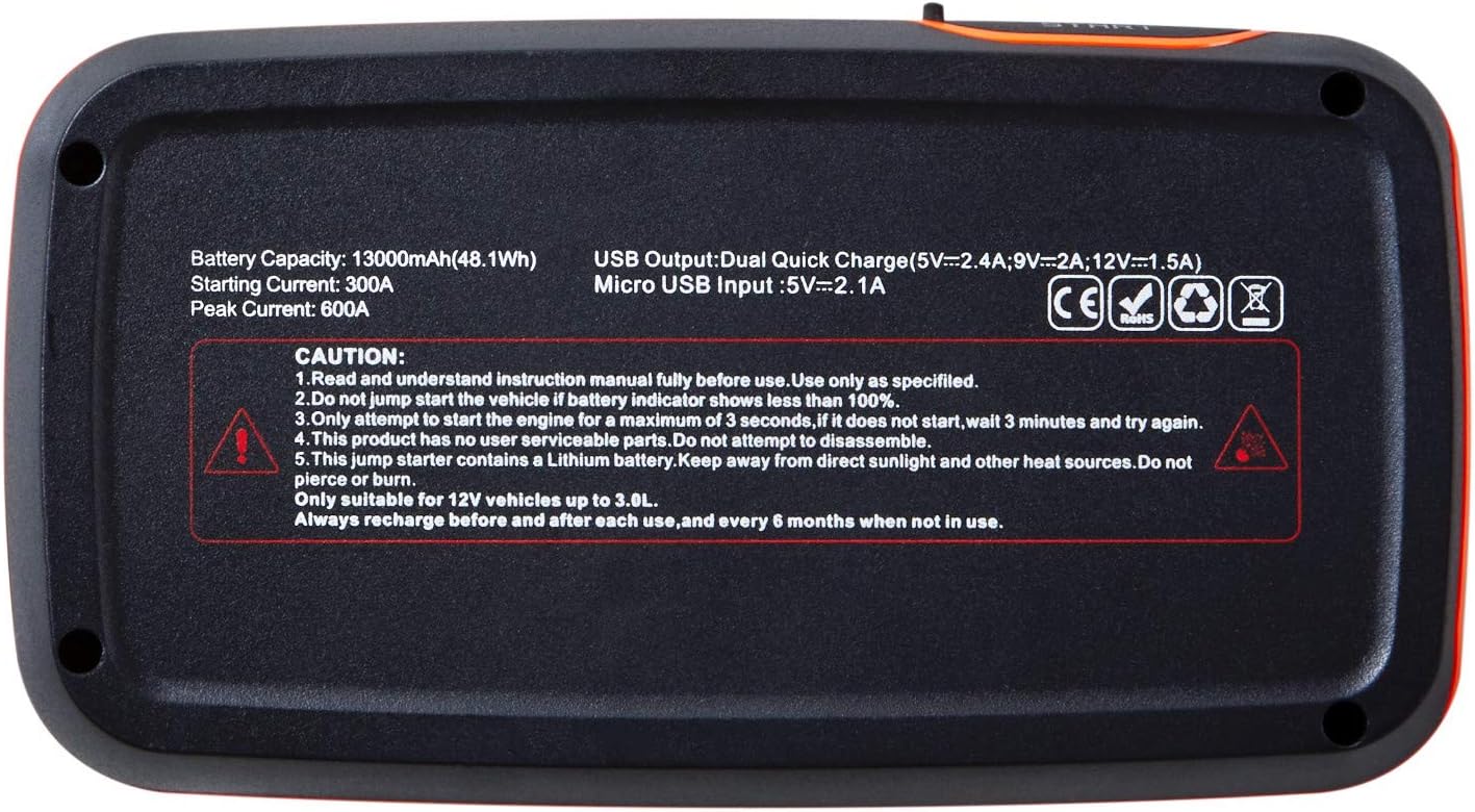 OSRAM BATTERYstart 300, avviatore al Litio da 13.000 mAh per Veicoli con Motore a Benzina Fino a 6l e Motore Diesel da 3l