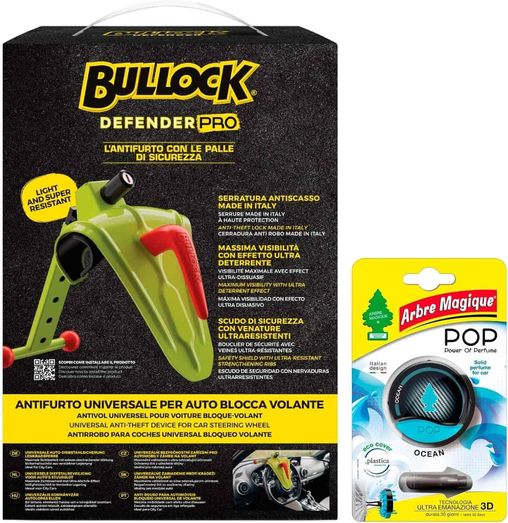 Bullock Defender Pro Blocca Volante Antifurto Universale per Auto, Scudo di Sicurezza in lega Rinforzata, Ideale per City Car, Facile Installazione + Arbre Magique POP Ocean