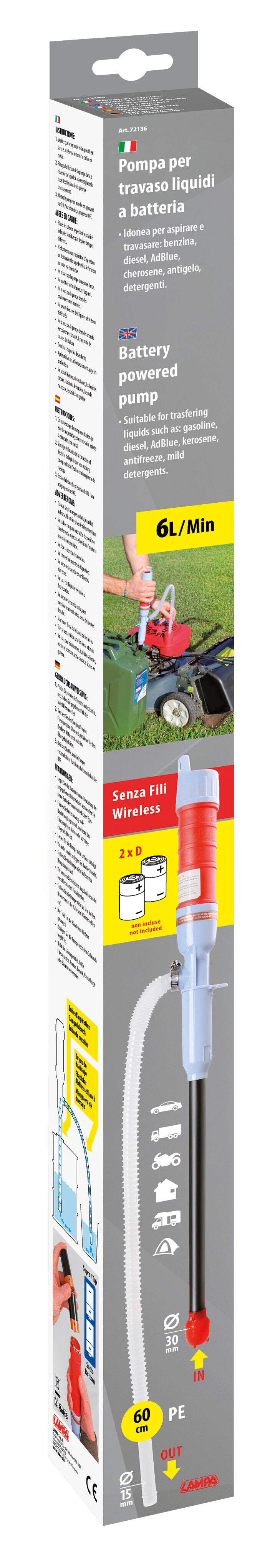 Pompa a batteria per travaso liquidi - 6 L/min
