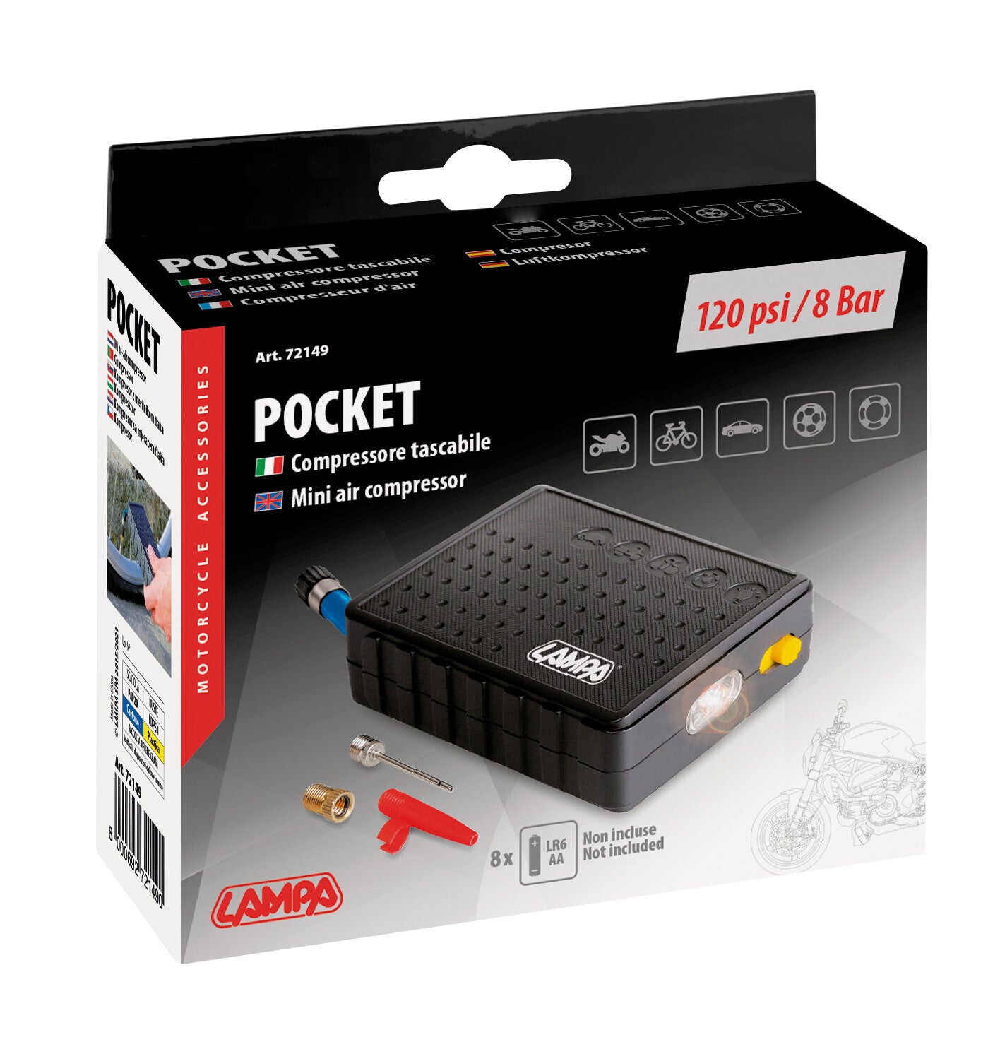 Compressore tascabile con torcia a led