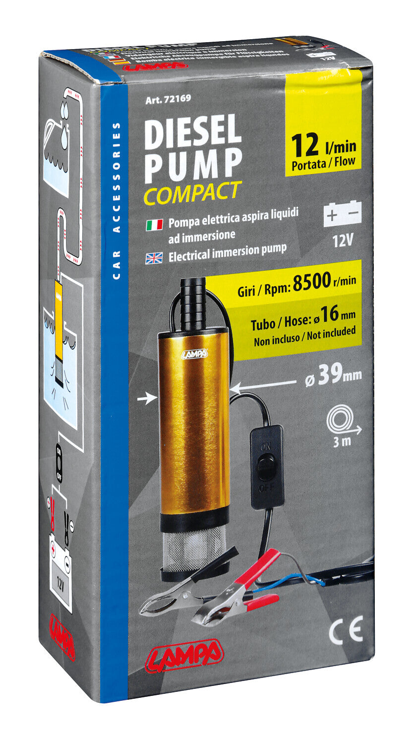 Pompa aspira liquidi elettrica ad immersione, 12V - 12 L/min