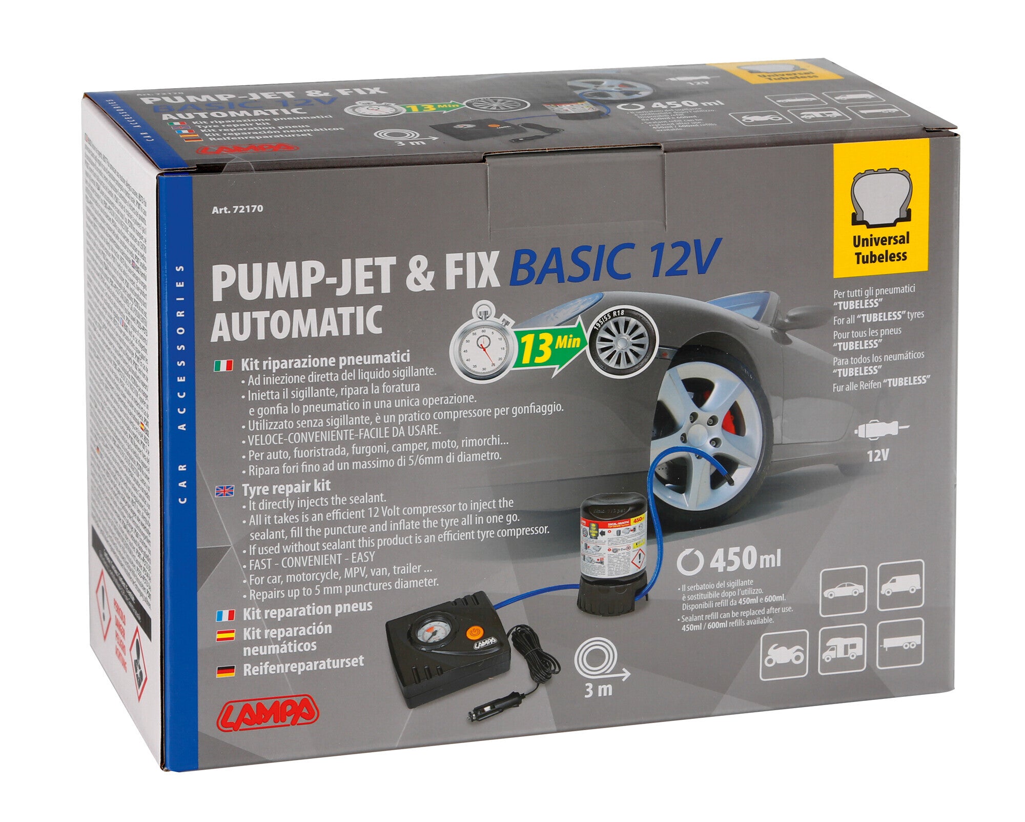 Pump-Jet & Fix Basic, kit riparazione pneumatici, 12V