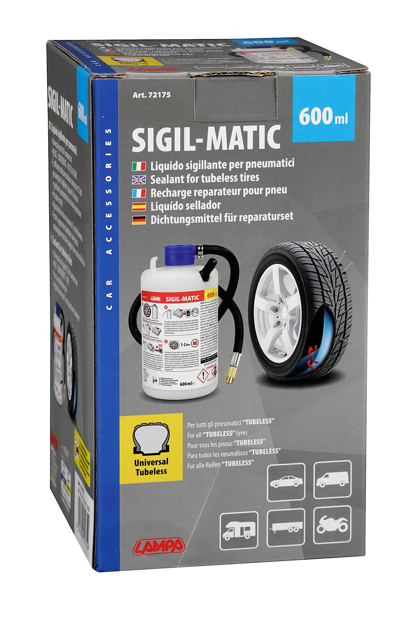 Sigil-Matic, kit liquido sigillante per pneumatici, 600 ml