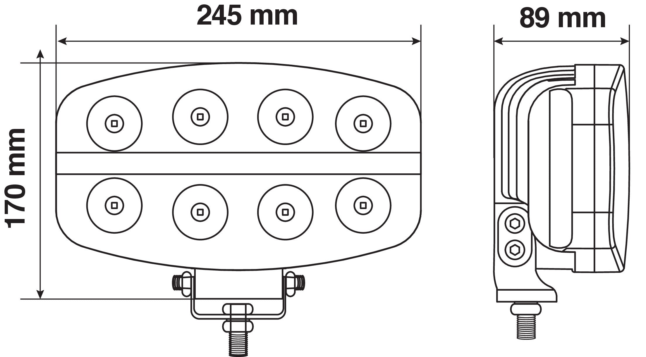 Pluton Nova, faro di profondità LED con luce di posizione - 12/24V - 245x140 mm
