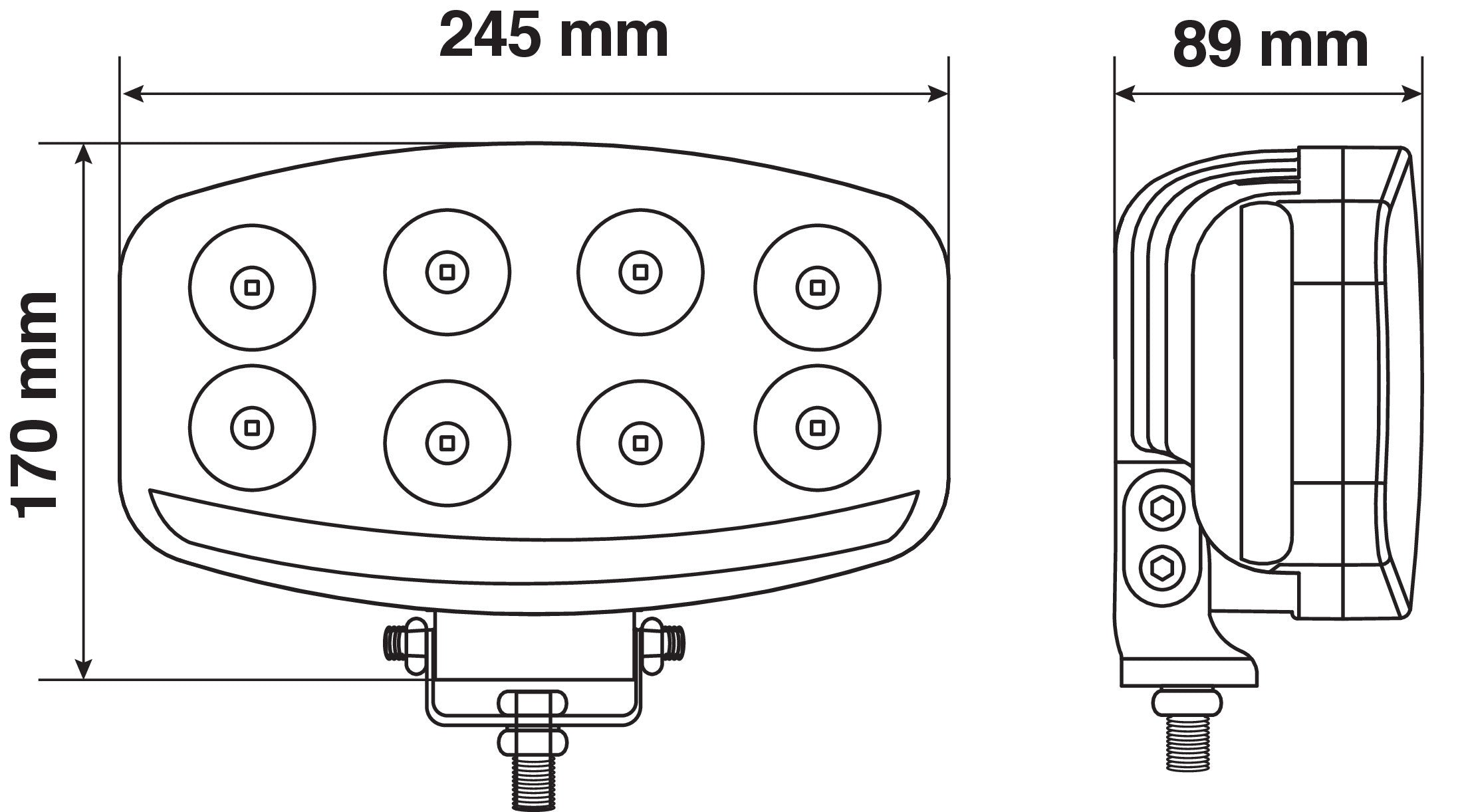 Pluton Nix, faro di profondità LED con luce di posizione - 12/24V - 245x140 mm
