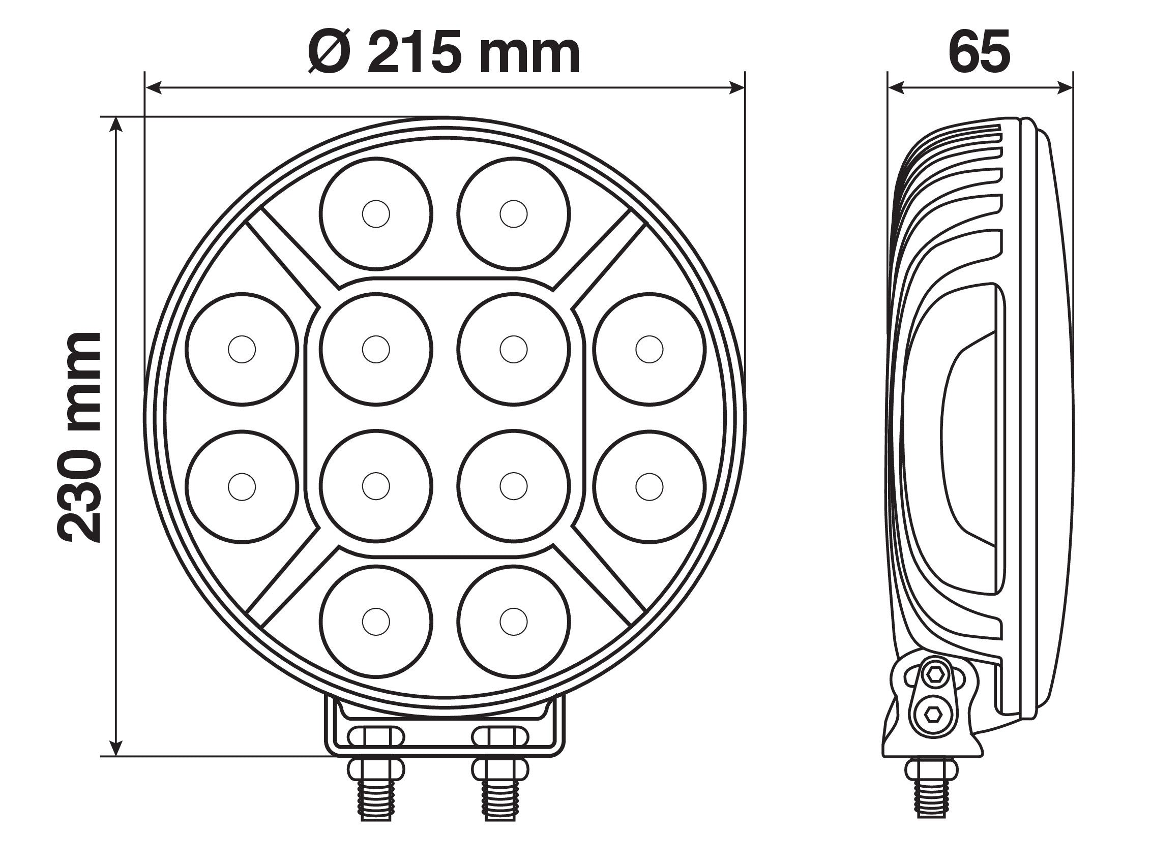 Orion, proiettore supplementare a 12 Led - 12/24V - Ø 215 mm - Nero