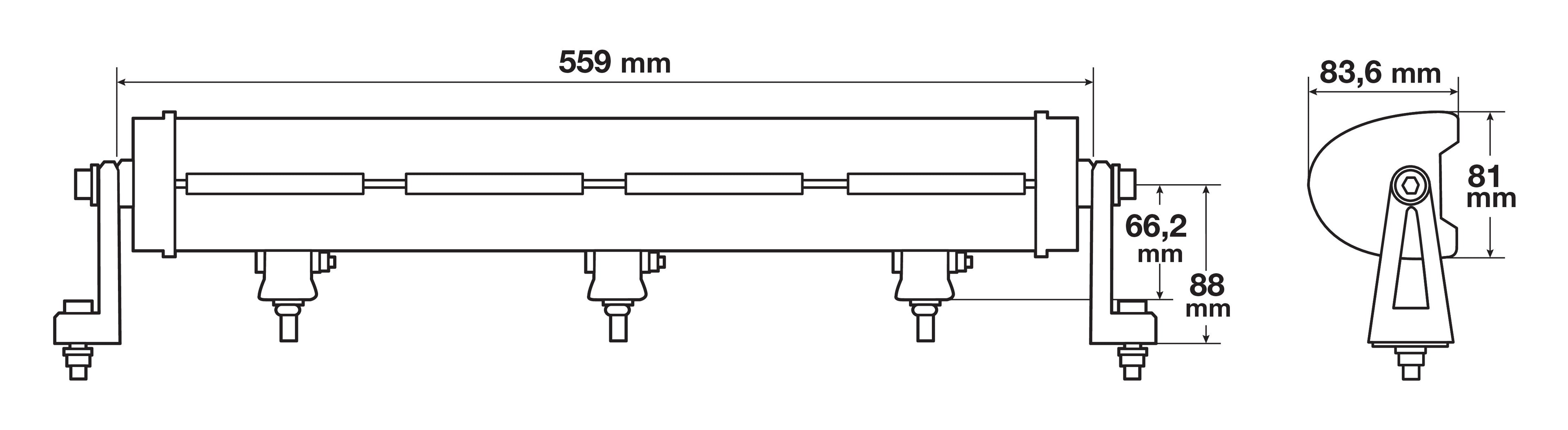 Pluton Total White, barra a Led 2 funzioni - 12/24V - 559x81 mm