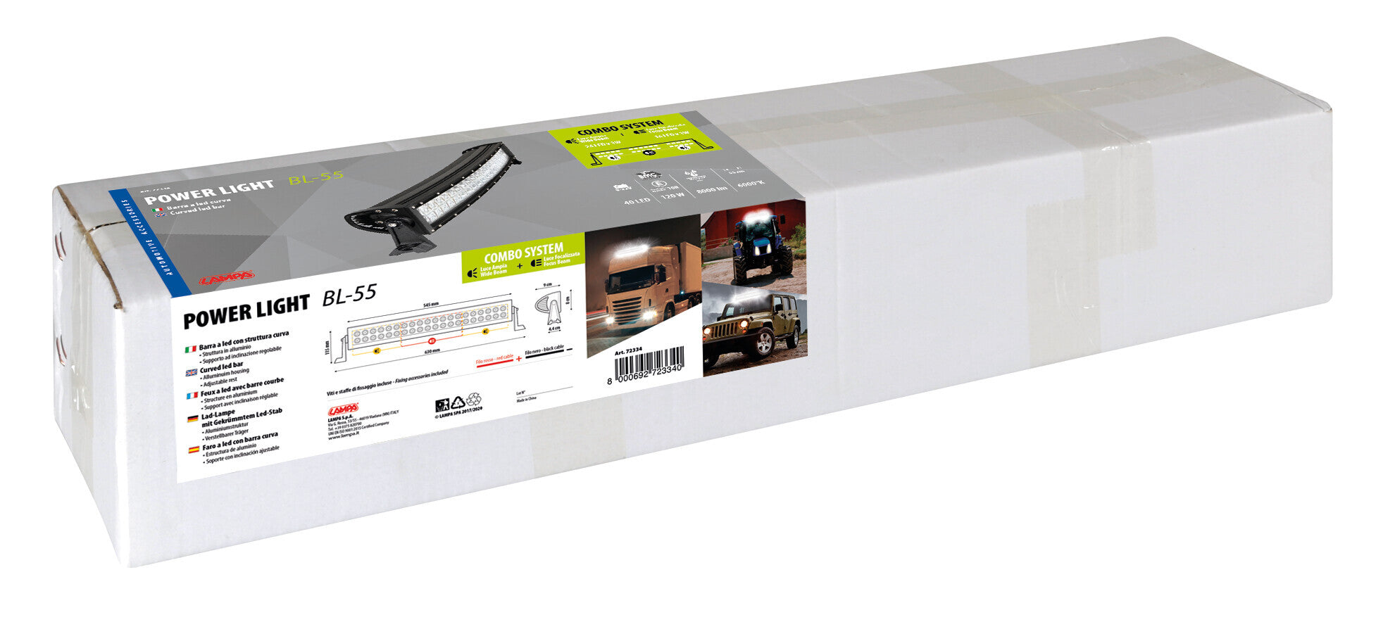 Barra a Led con struttura curva in alluminio, 12/24V - 55 cm