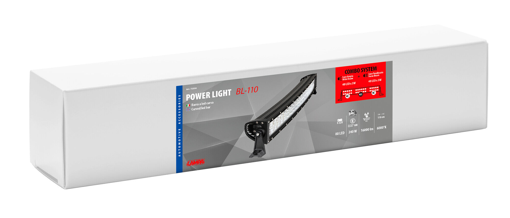 Barra a Led con struttura curva in alluminio, 12/24V - 110 cm