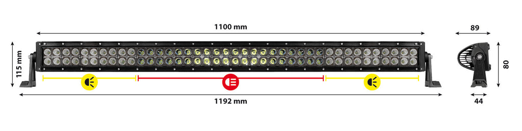Barra a Led con struttura curva in alluminio, 12/24V - 110 cm