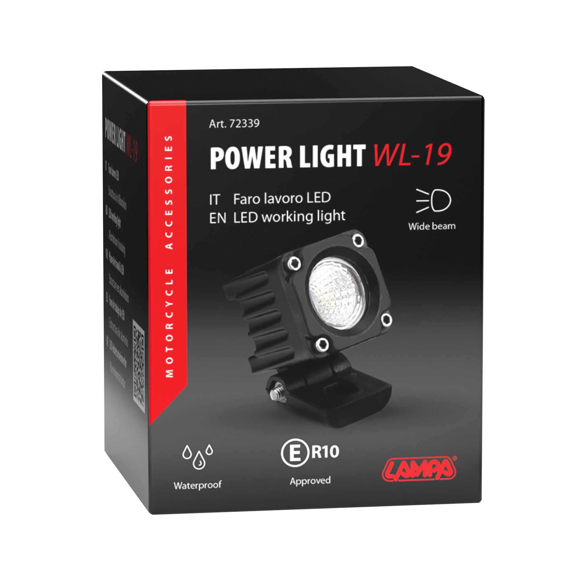 WL-19, faro ausiliario a 1 Led - 12/24V - Luce ampia - Bianco