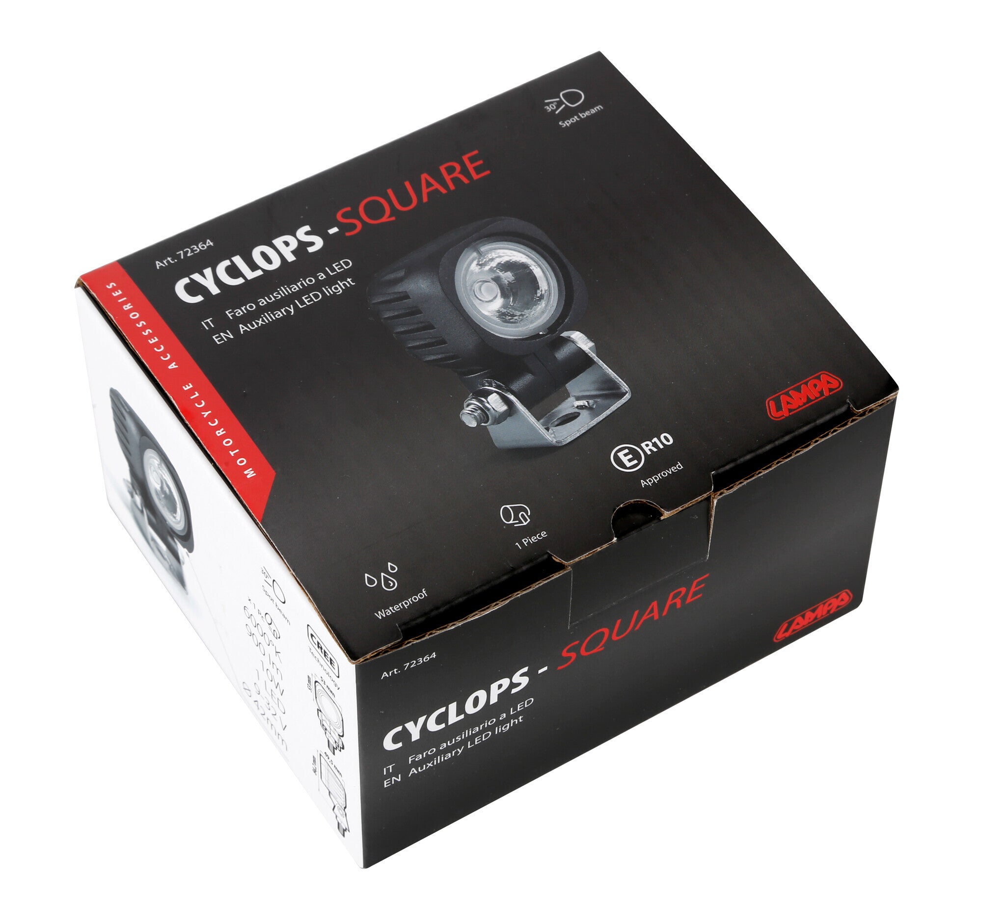 Cyclops-Square, faro ausiliario a 1 Led - 12/24V - Luce focalizzata