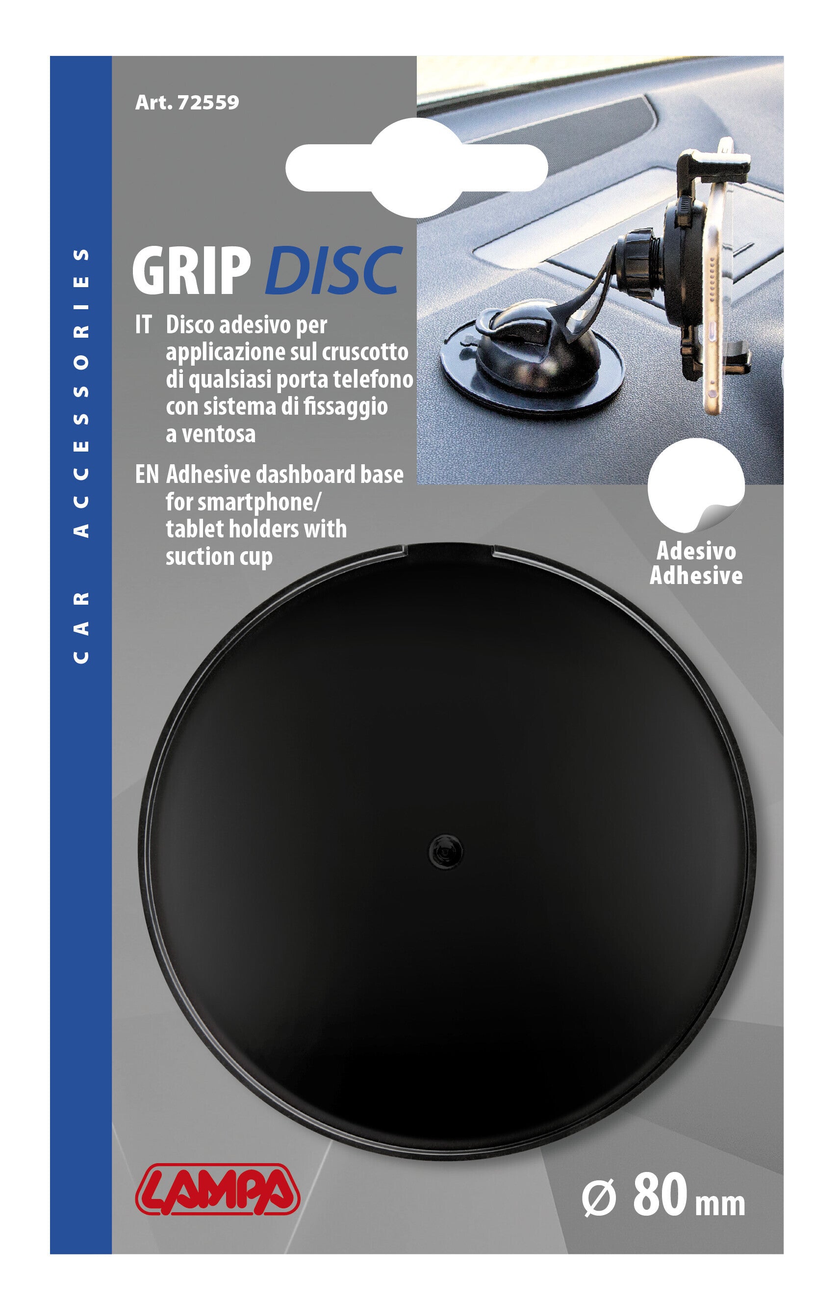 Grip Disc, base adesiva da cruscotto - Ø 80 mm