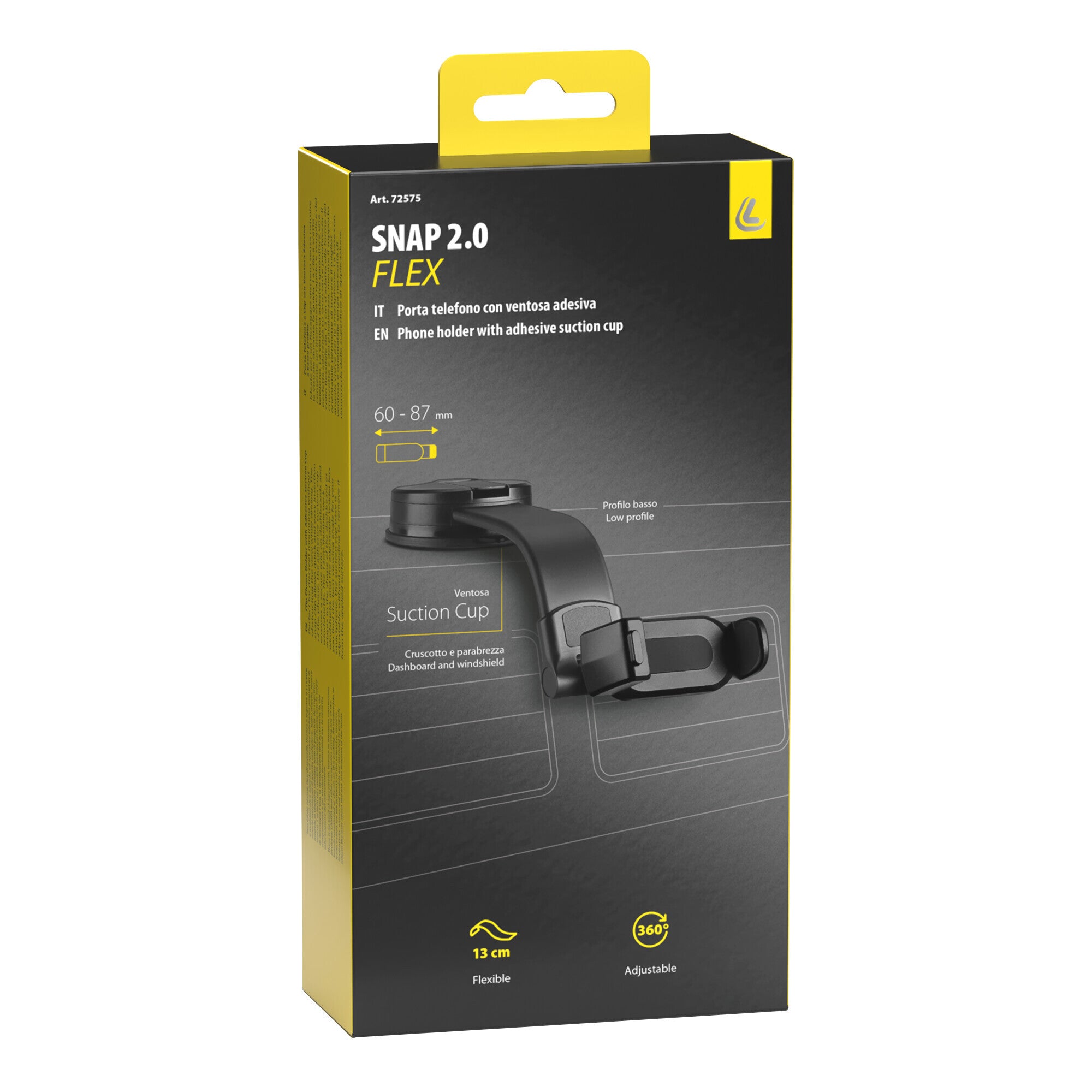Snap Flex 2.0, porta telefono a clip con ventosa adesiva a basso profilo