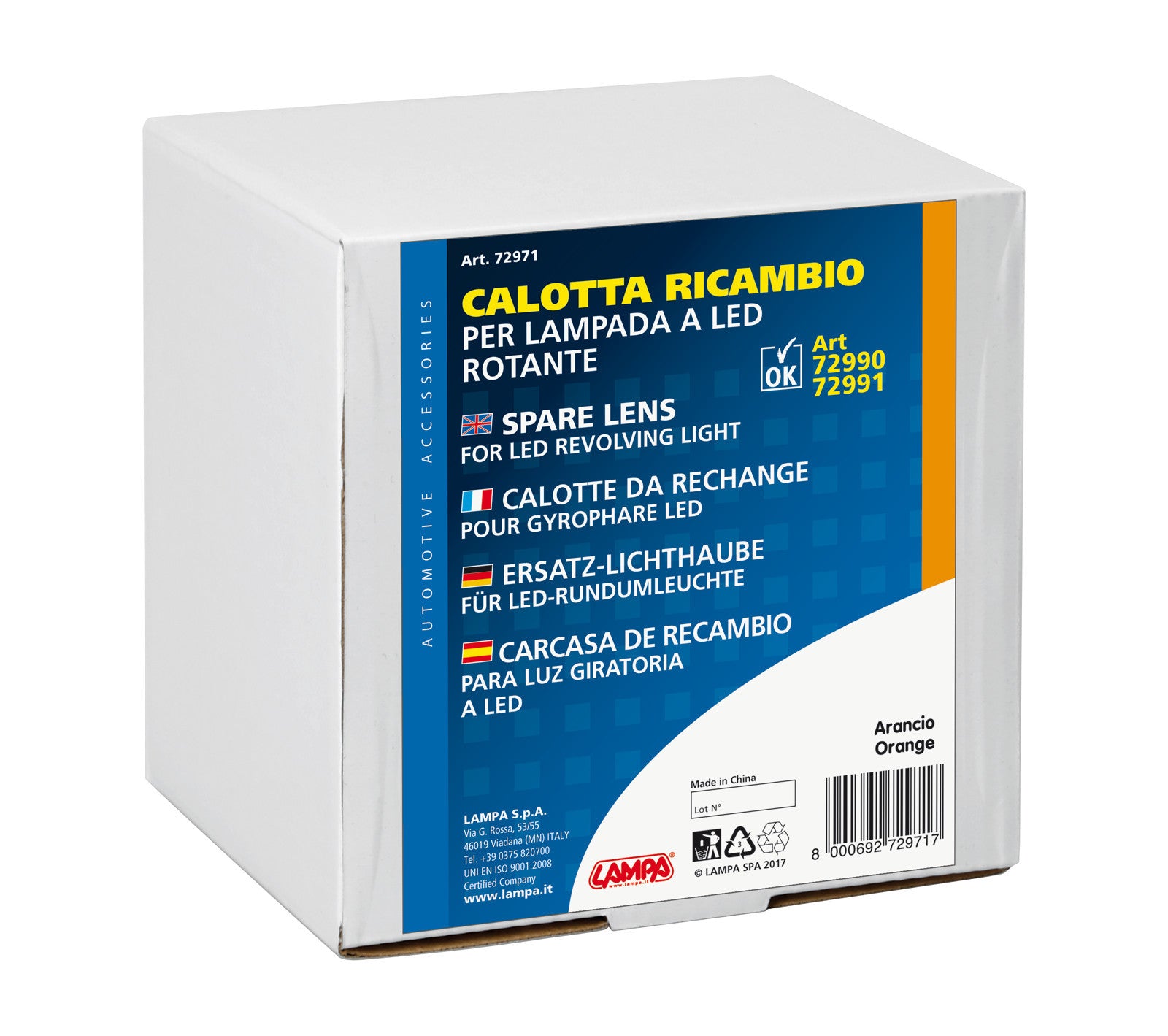 Calotta ricambio per luce di segnalazione art. 72990 / 72991 - Arancio