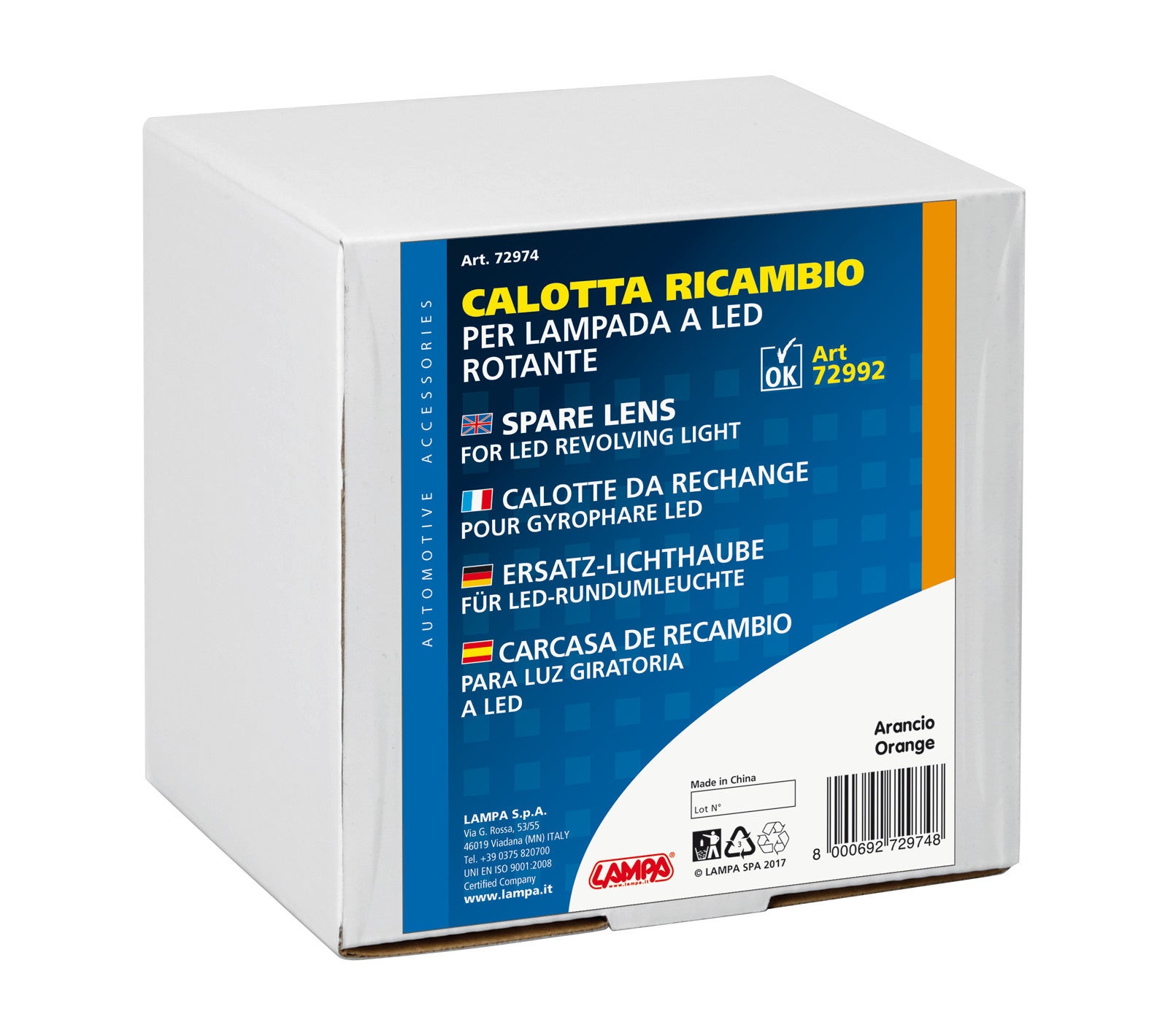 Calotta ricambio per luce di segnalazione art. 72992/72994 - Arancio