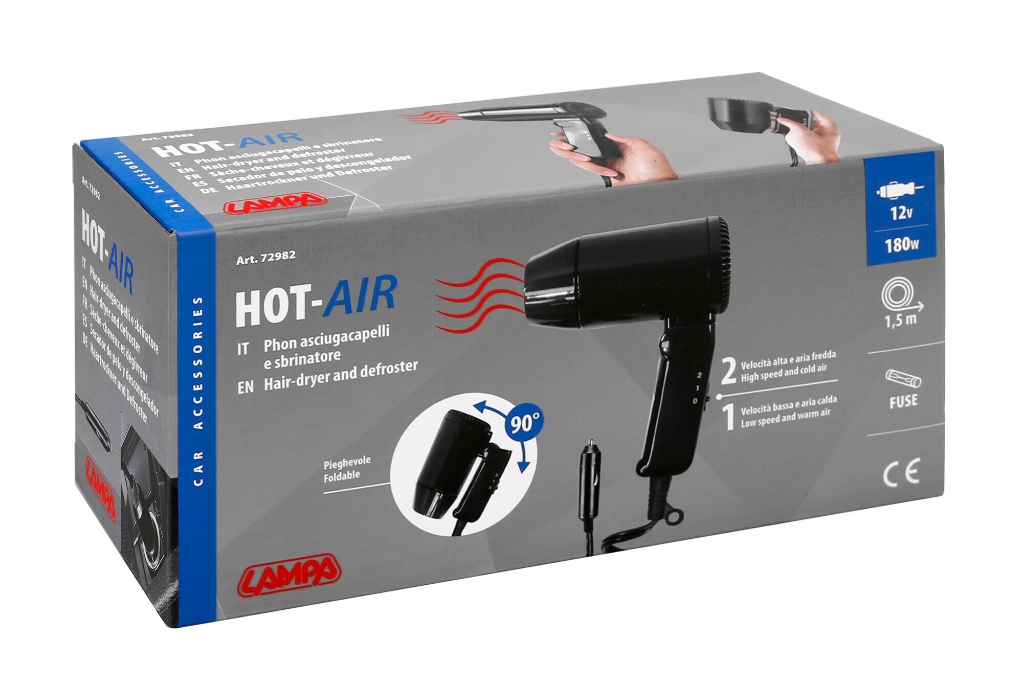 Hot-Air, phon asciugacapelli e sbrinatore 12V, 180W