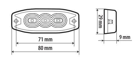 Luce di segnalazione multifunzione a 3 Led, 9/32V - 80x29 mm - Arancio