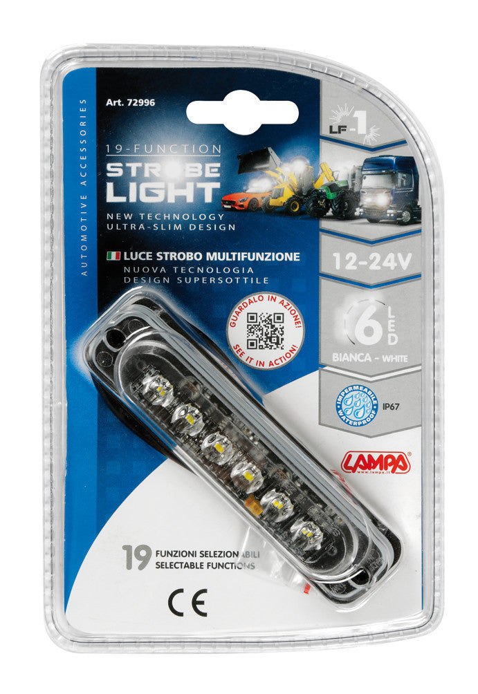 Luce strobo multifunzione - 6 Led - 12/24V - Bianco