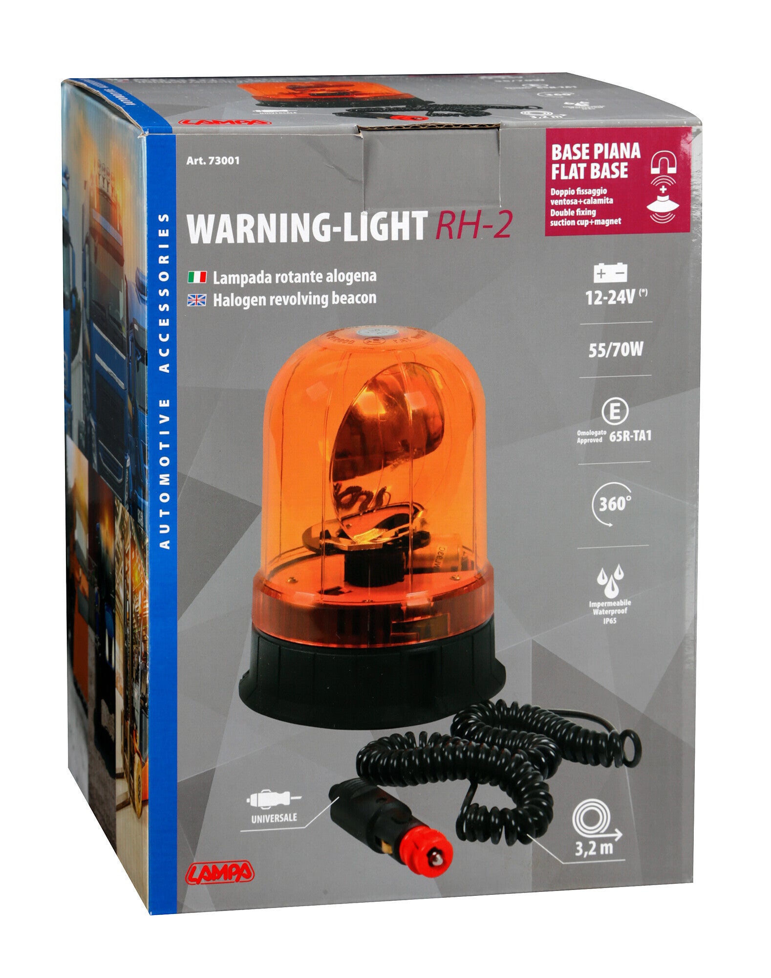 RH-2, luce di segnalazione alogena con base magnetica e ventosa, 12/24V