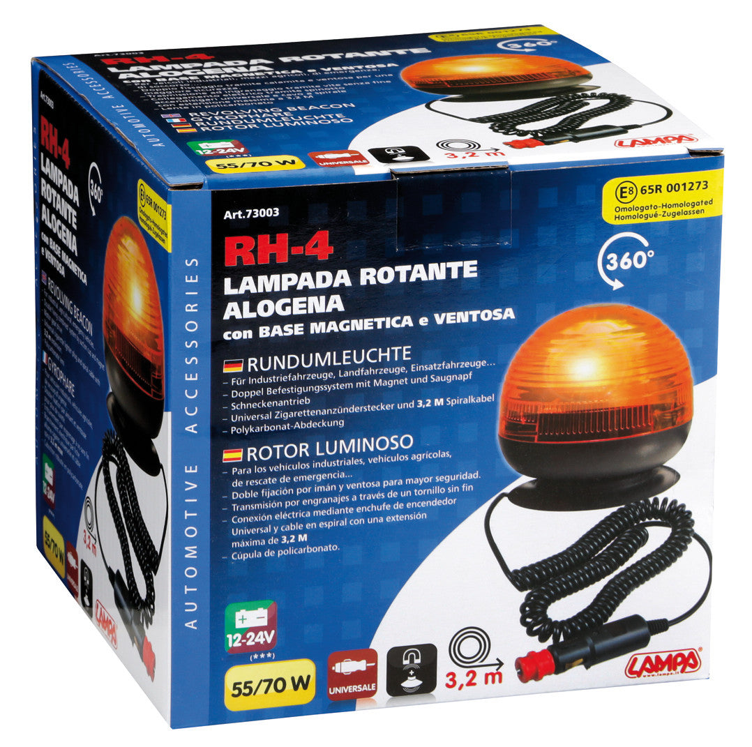 RH-4, luce di segnalazione alogena con base magnetica e ventosa, 12/24V