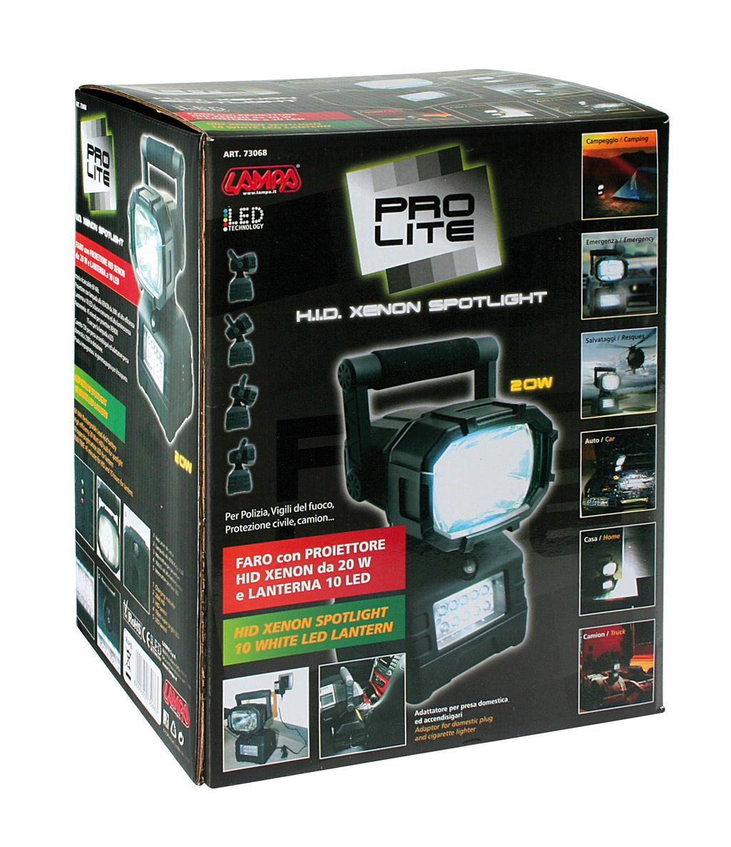 Pro Lite, Faro con proiettore HID Xenon 20W e lanterna 10 Led - 12/230V