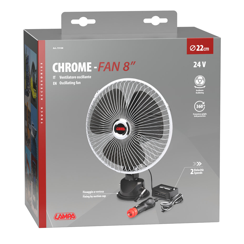 Chrome-fan, ventilatore con ventosa Ø 8" - 24V