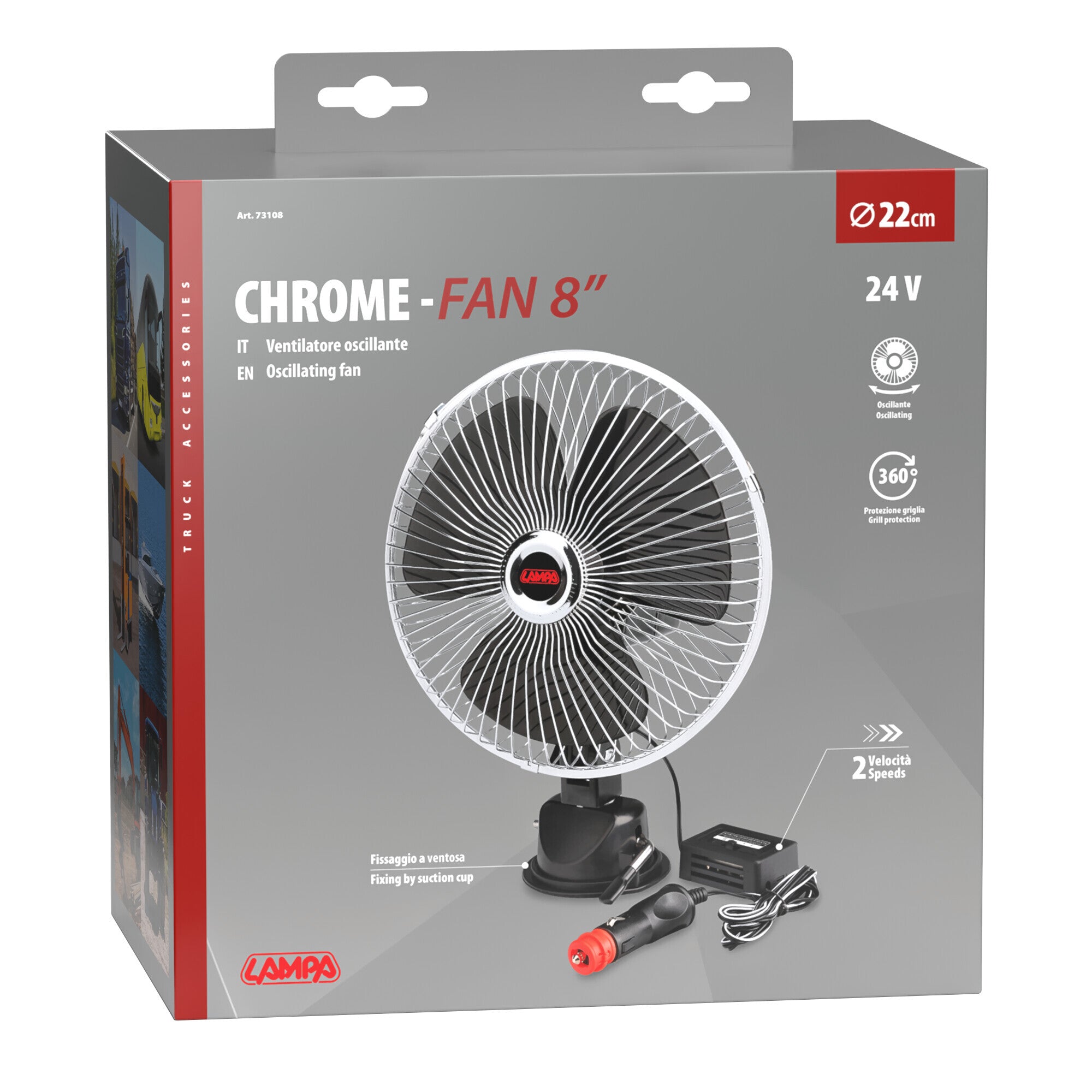 Chrome-fan, ventilatore con ventosa Ø 8" - 24V