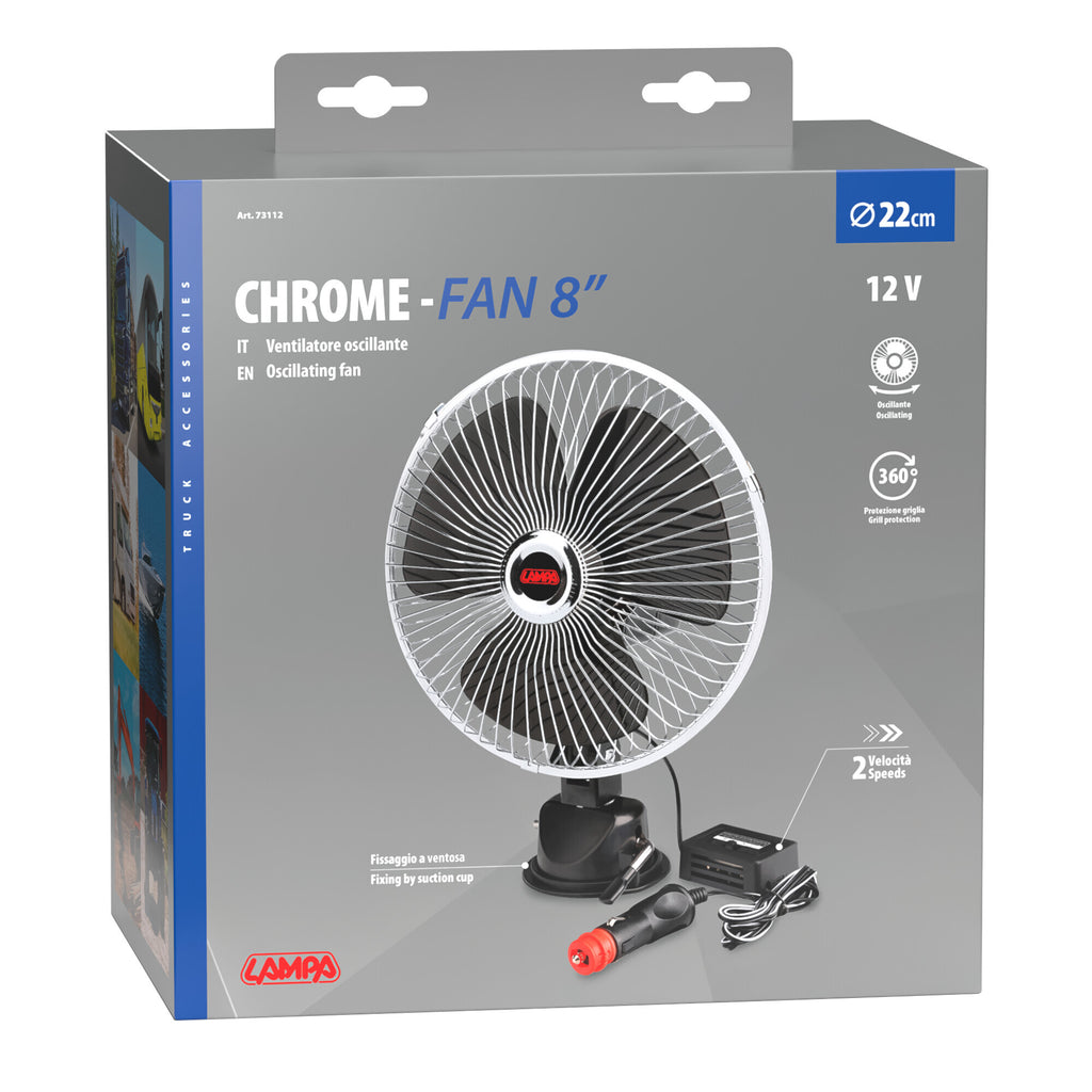 Chrome-fan, ventilatore con ventosa Ø 8" - 12V