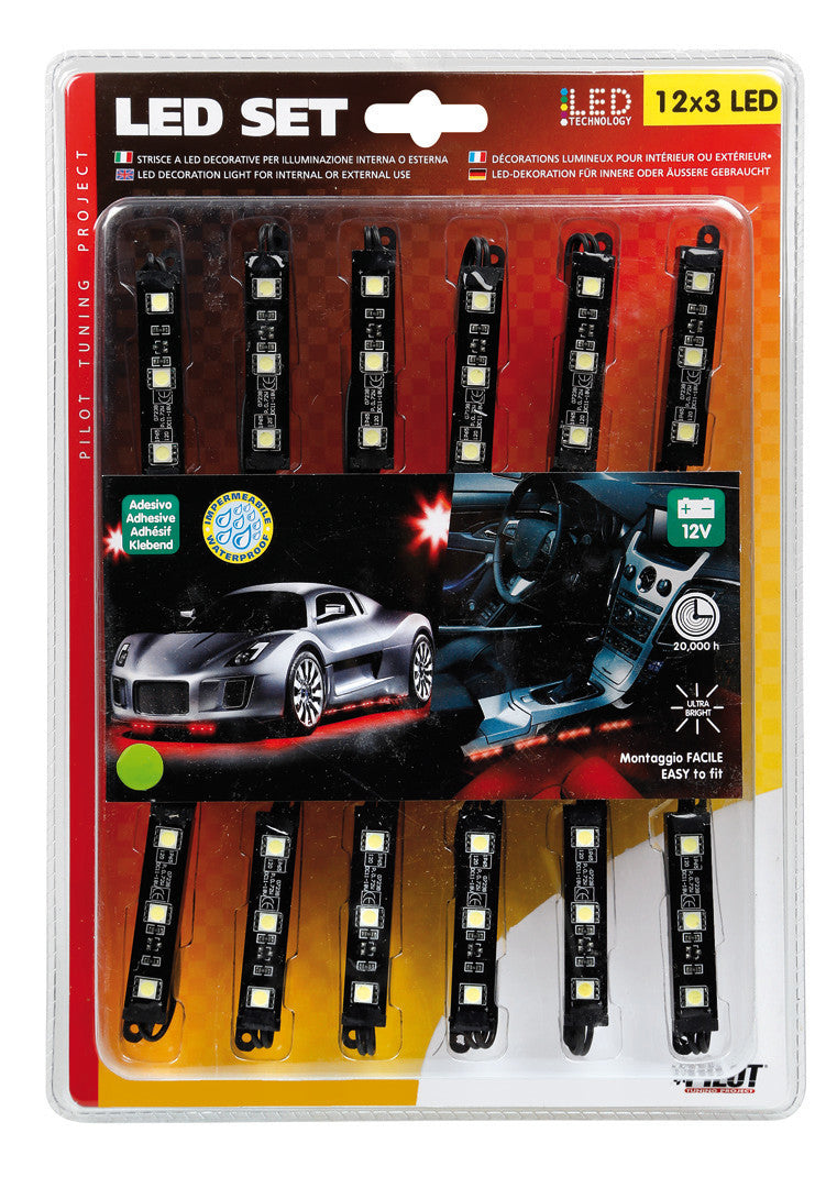 Hyper-Led Set 12x3, strisce decorative a led - 12V - Bianco