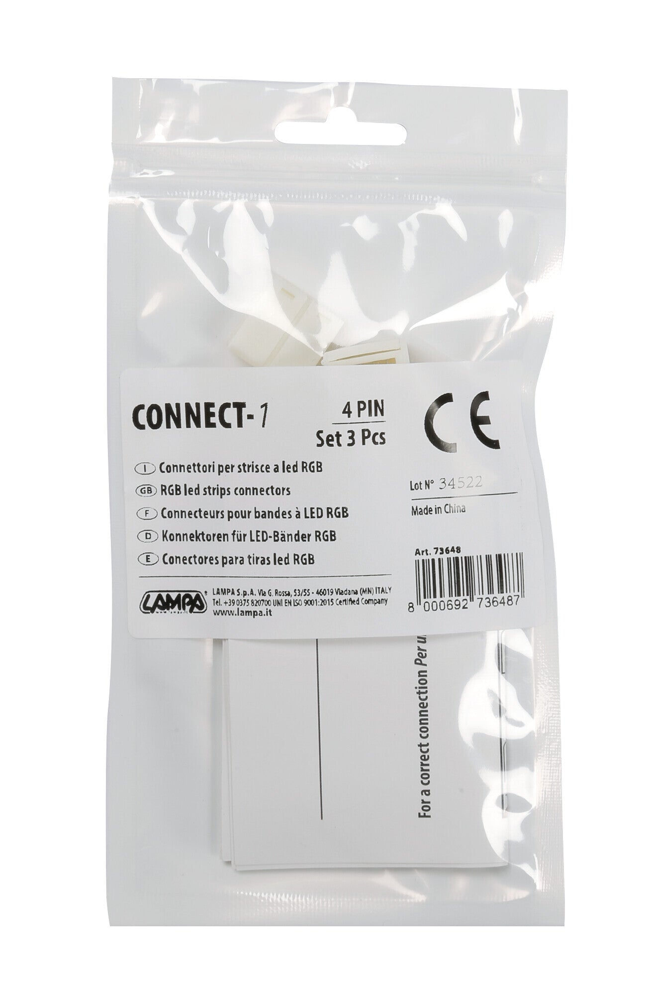 Connect-1, Connettori per strisce a Led RGB, set 3 pz