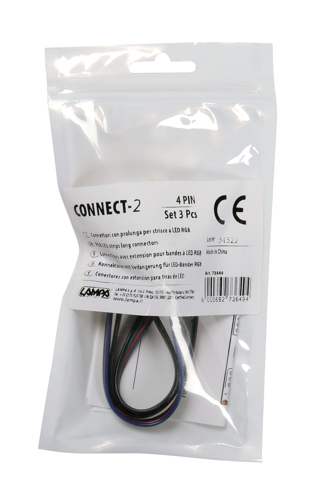 Connect-2, Connettori con prolunga per strisce a Led RGB, set 3 pz