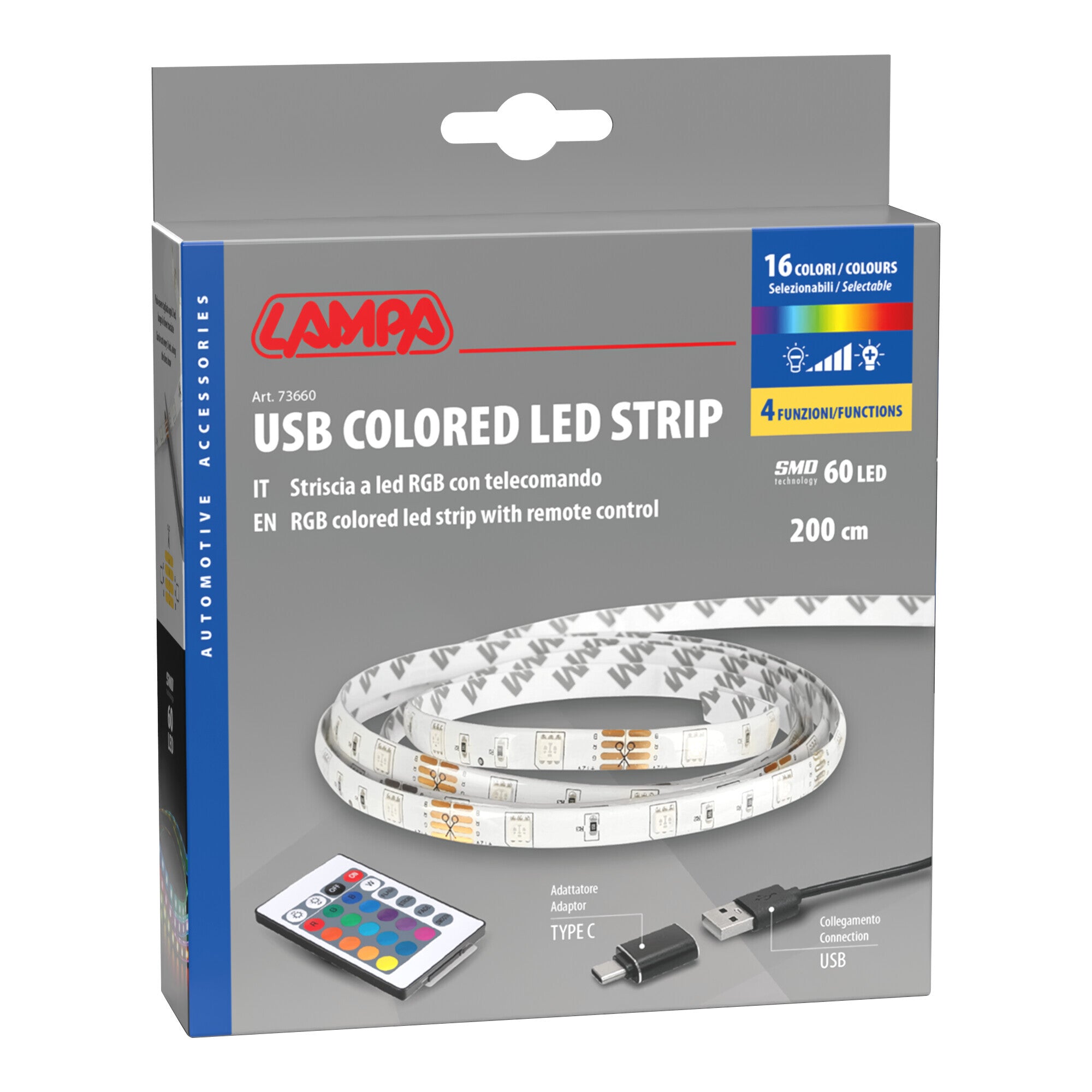 Striscia adesiva a Led RGB, USB - 200 cm