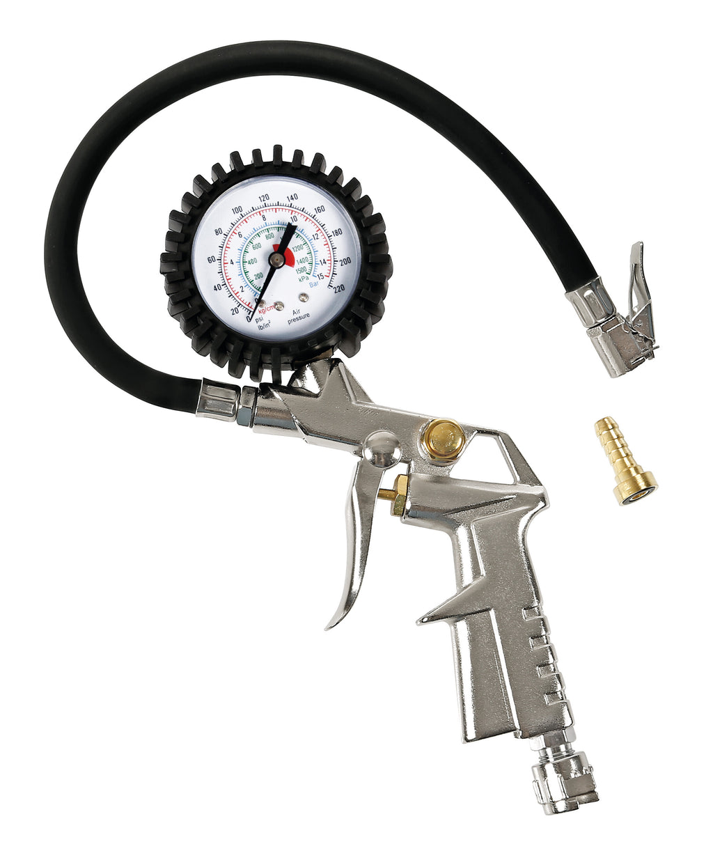 Pistola gonfiaggio pneumatici con manometro 270° - max 15 bar / 220 psi