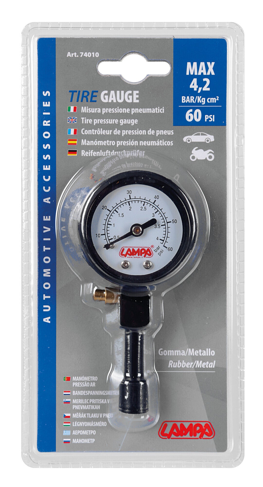 Misura pressione pneumatici in gomma/metallo - max 4,2 bar / 60 psi