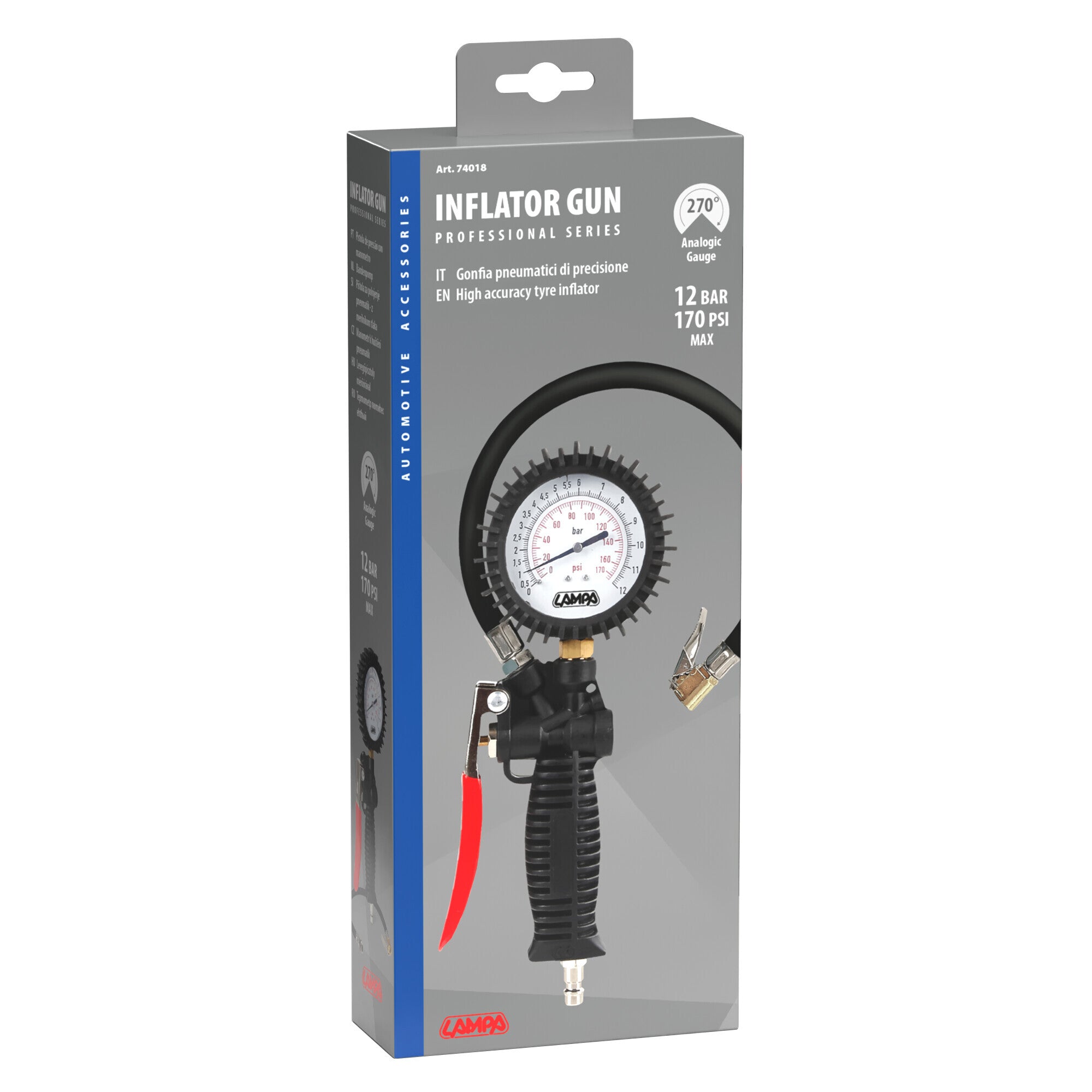 Gonfia pneumatici con manometro 270° di precisione - max 12 bar / 170 psi