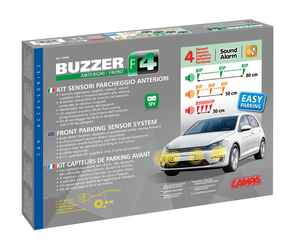 Buzzer F4, kit 4 sensori parcheggio anteriori, 12V