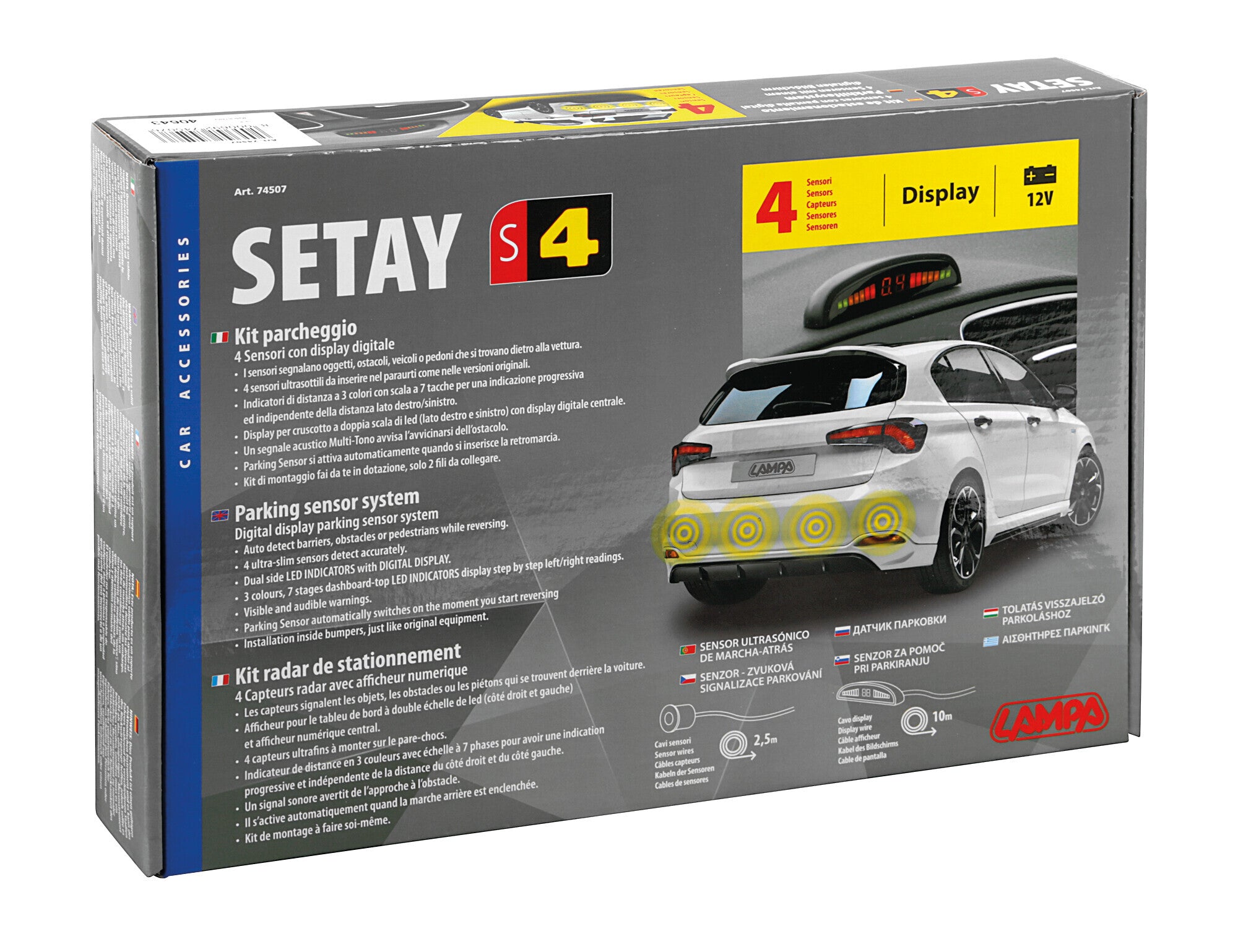 Setay S4, kit 4 sensori parcheggio con display digitale, 12V