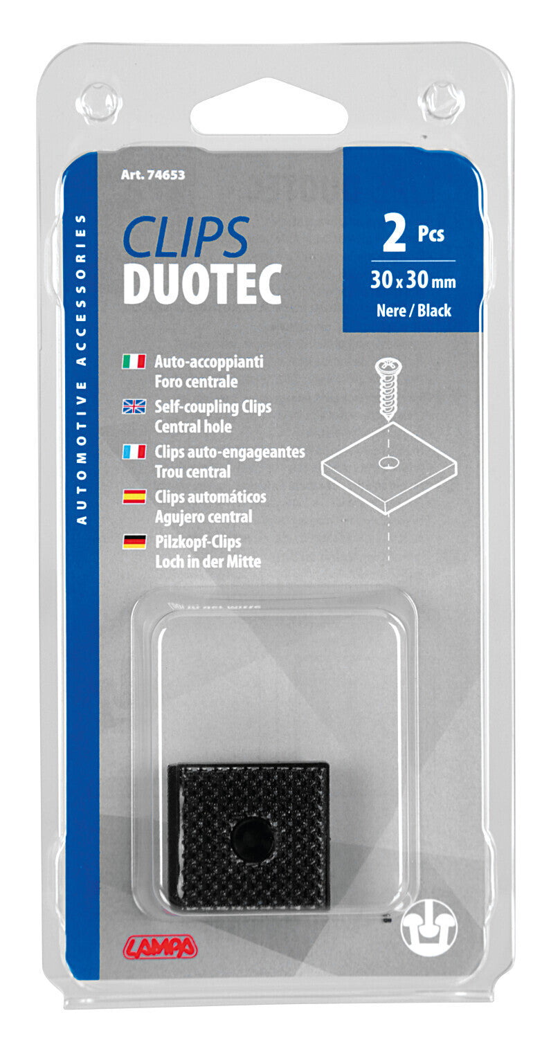 Clips Duotec auto-accoppianti, foro centrale, set 2 pz - 30x30 mm