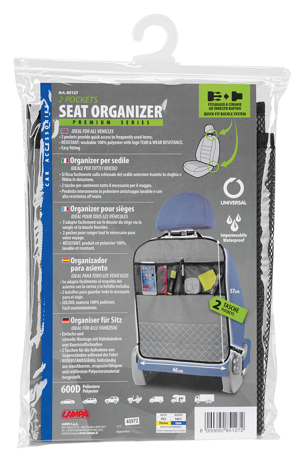 Premium, organizer per sedili, 2 tasche