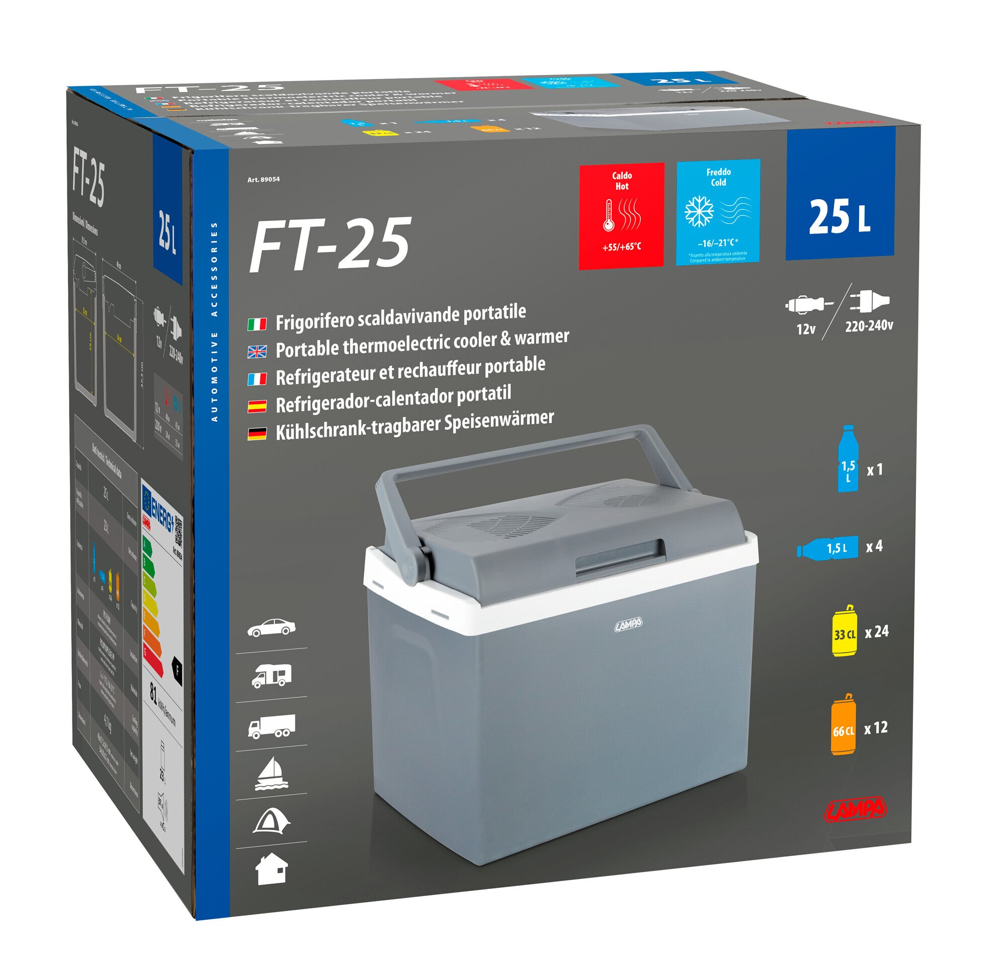 FT-25, frigorifero-scaldavivande portatile 25 litri, 12V+220V