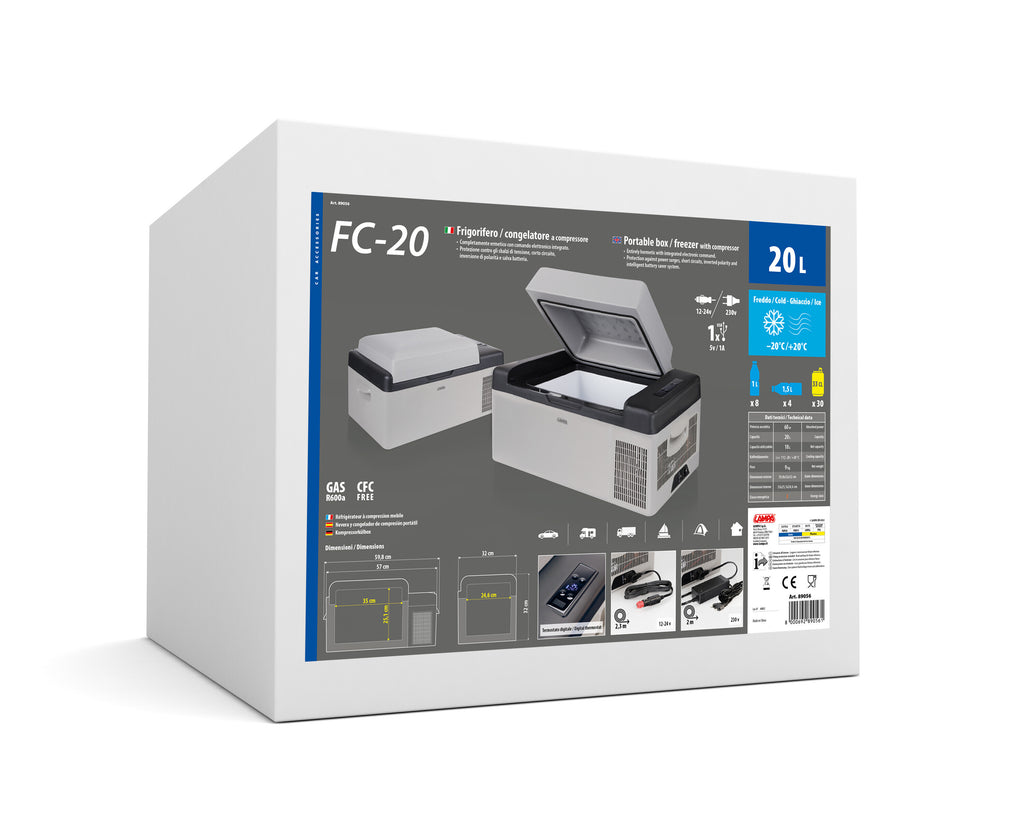 FC-20, frigorifero/congelatore a compressore, 20 litri, 12/24V + 220V