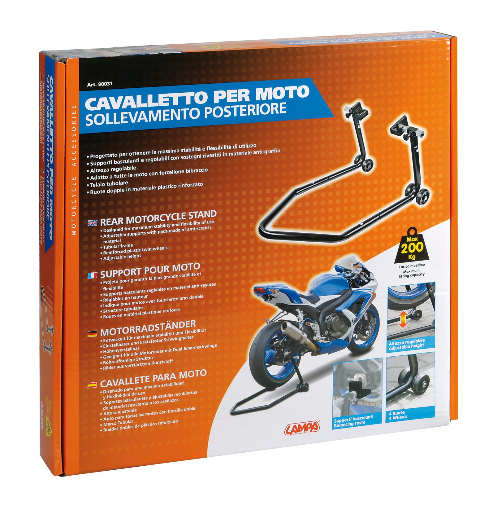 Cavalletto scomponibile sollevamento moto posteriore
