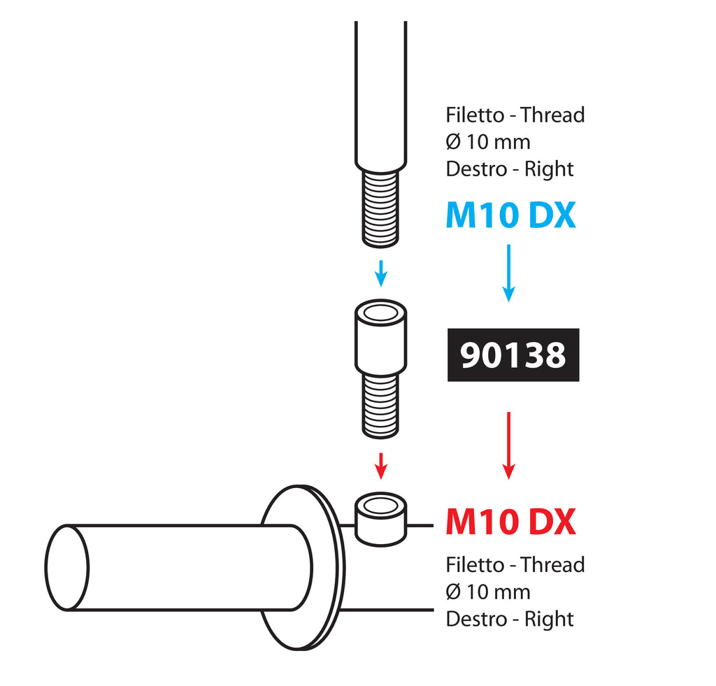 Adattatore per specchi moto - Filetto Ø 10 mm dx > Ø 10 mm dx