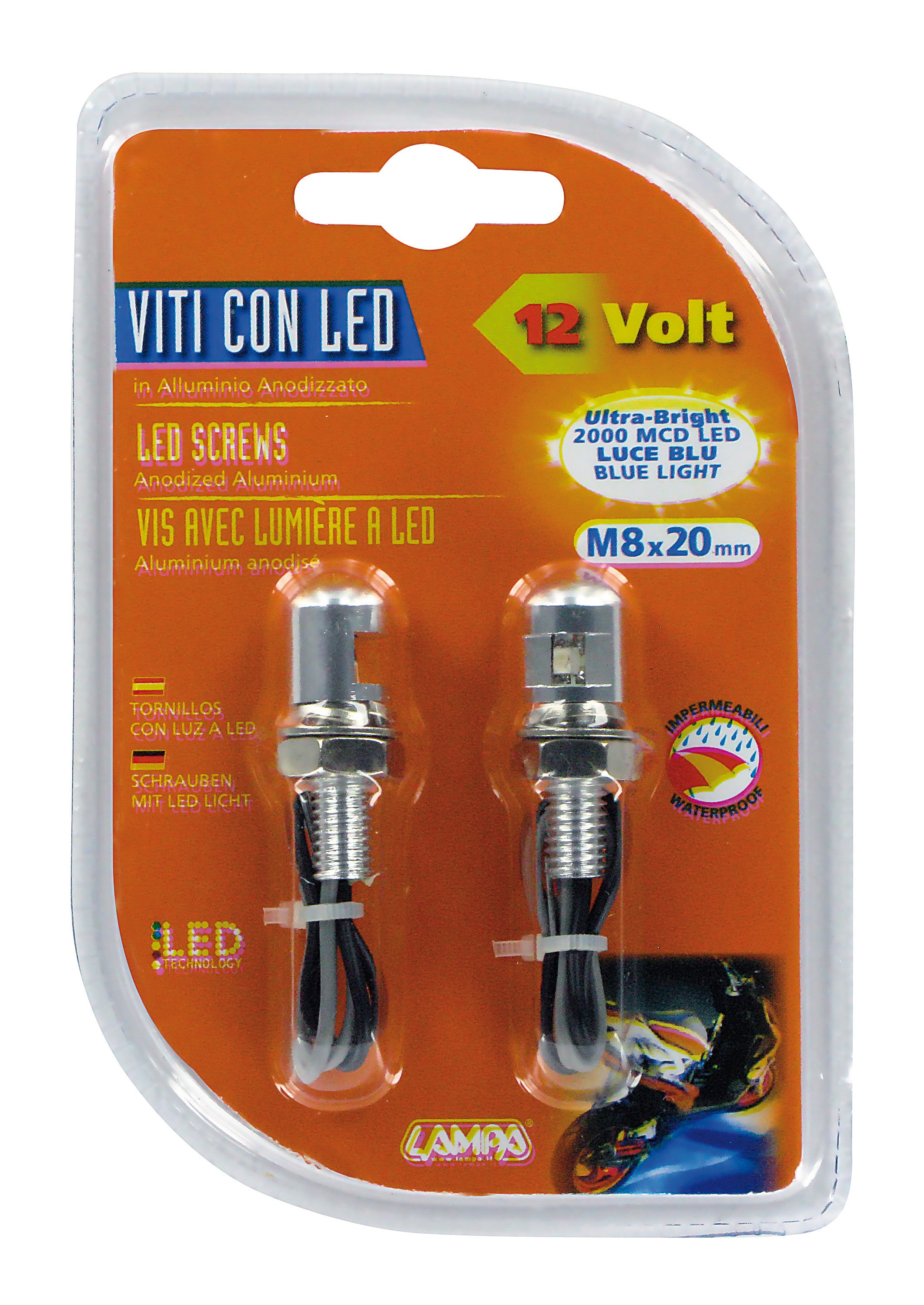 Set 2 viti con Led a luce blu - Alluminio