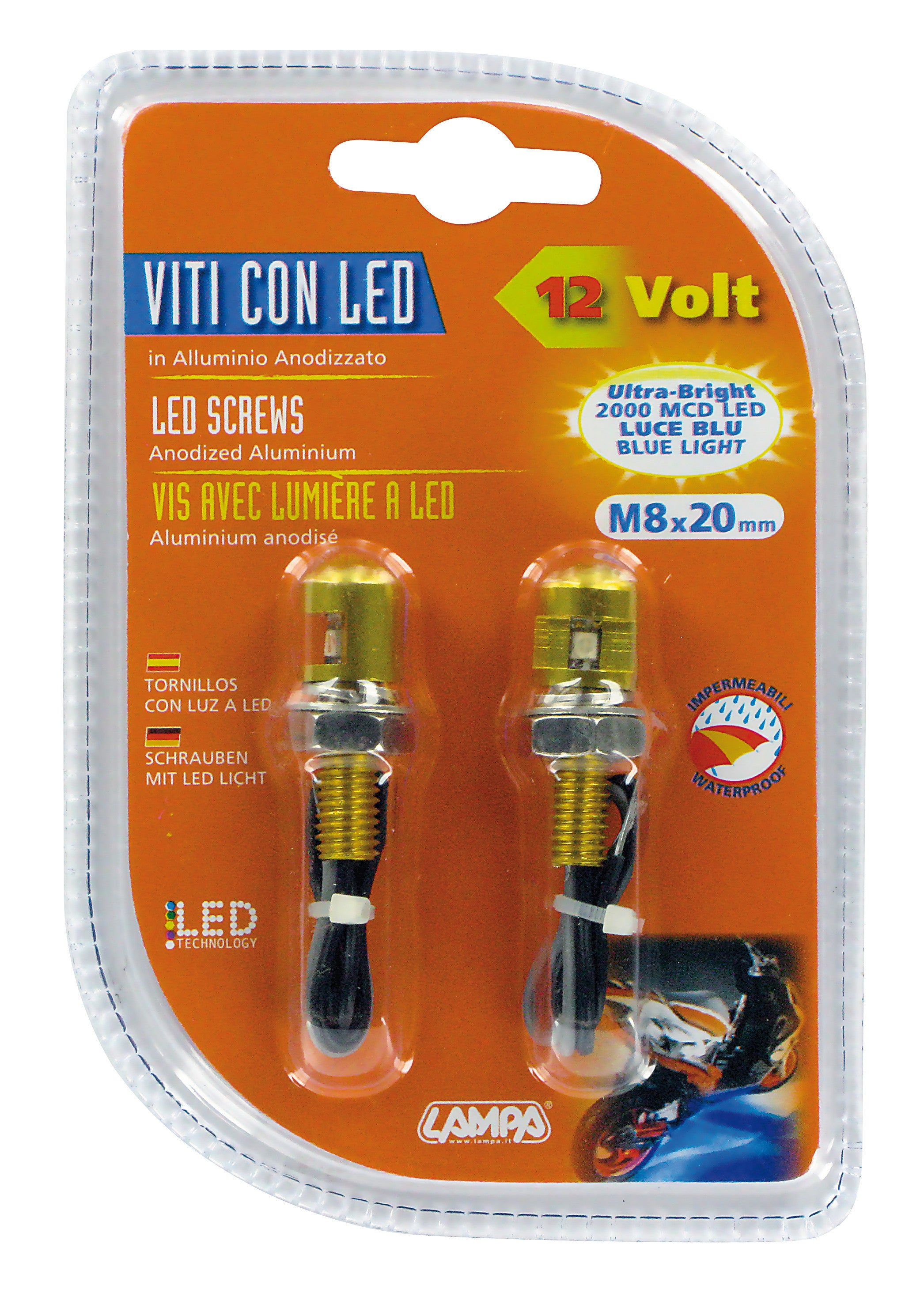 Set 2 viti con Led a luce blu - Oro