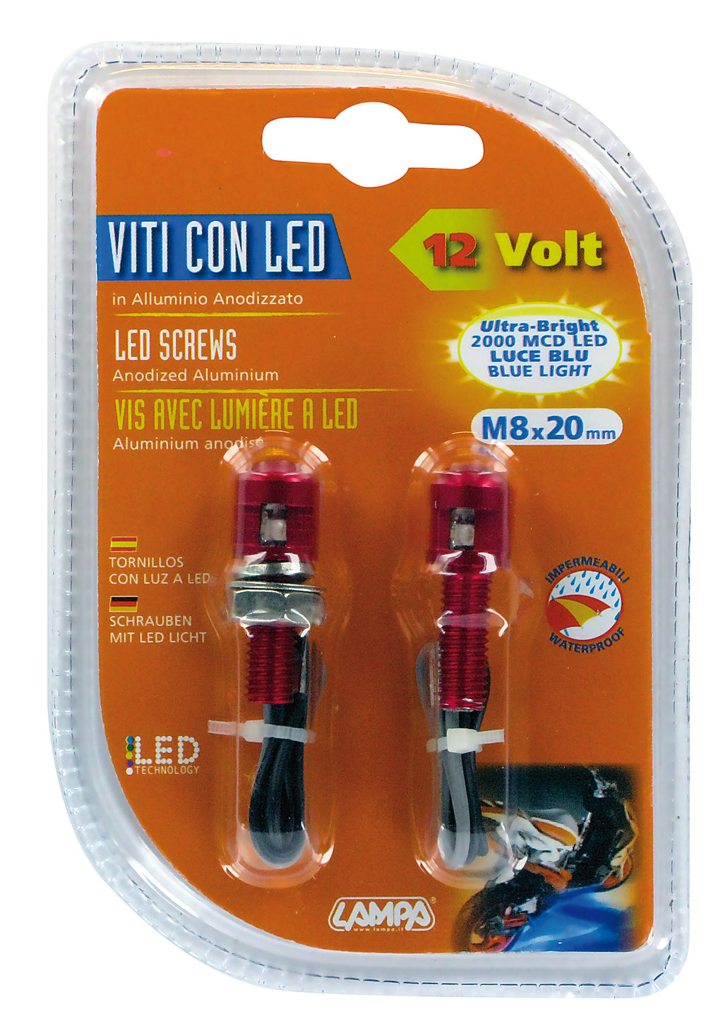 Set 2 viti con Led a luce blu - Rosso
