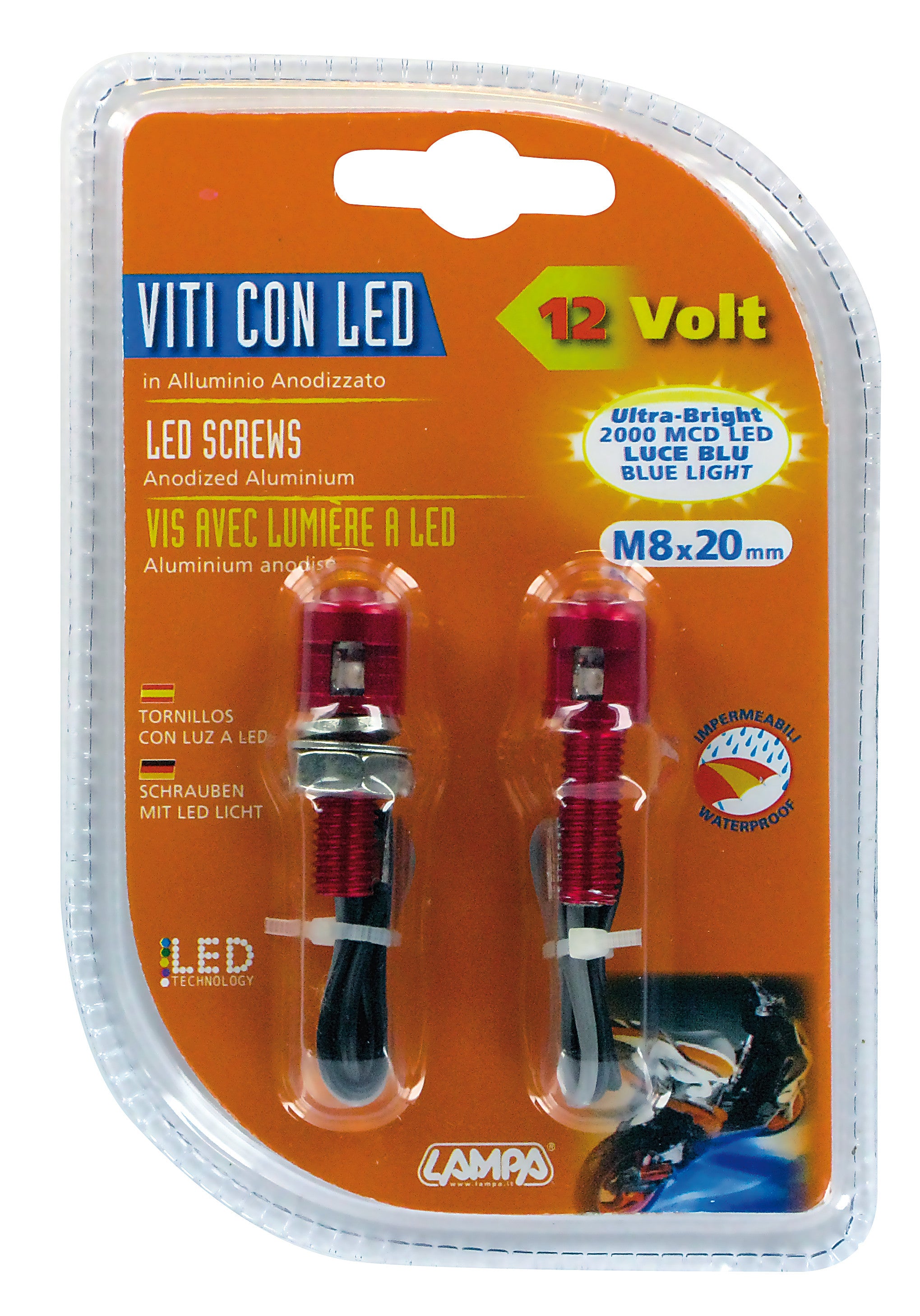 Set 2 viti con Led a luce blu - Rosso